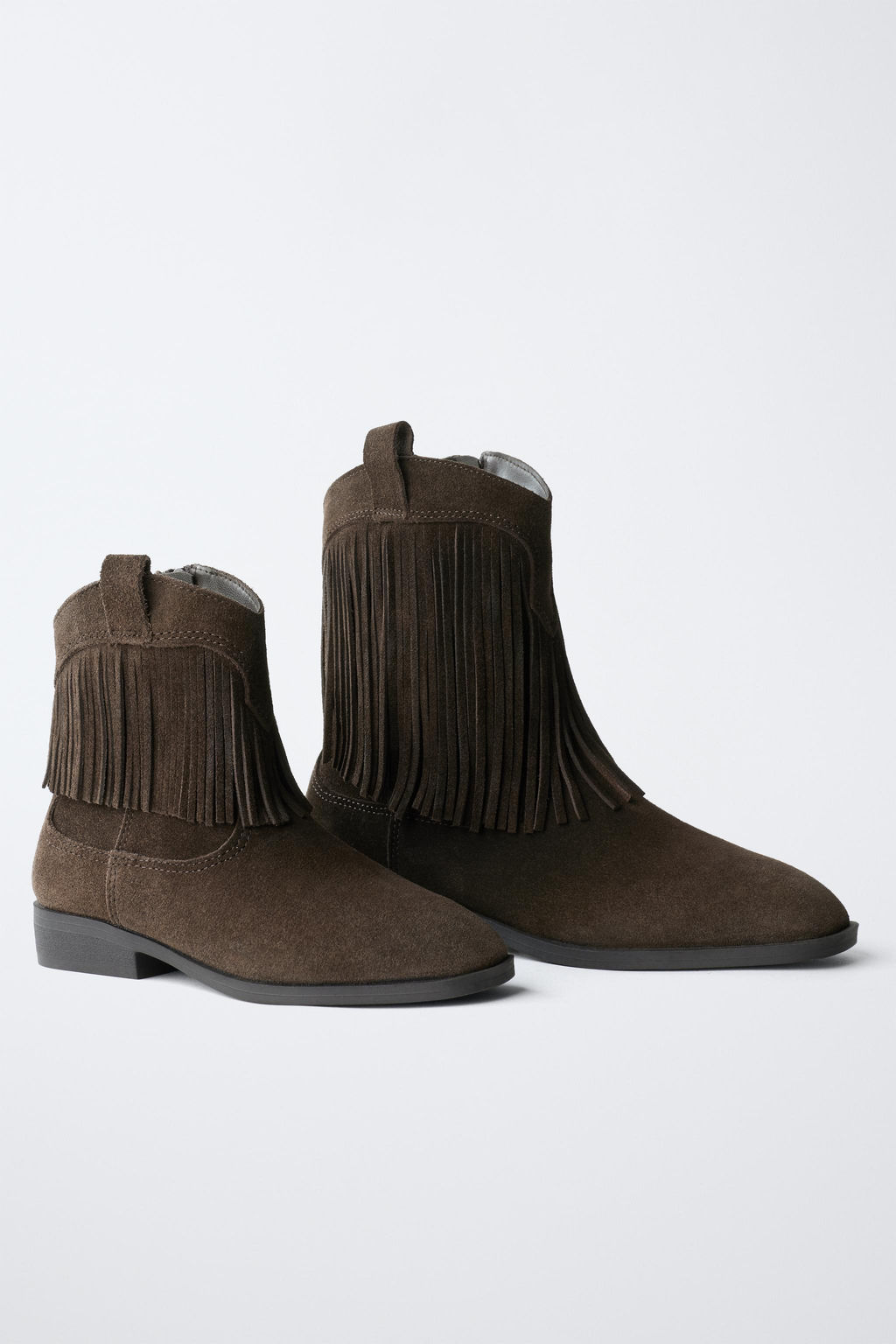LEATHER COWBOY ANKLE BOOTS WITH FRINGES - Zara фото 8