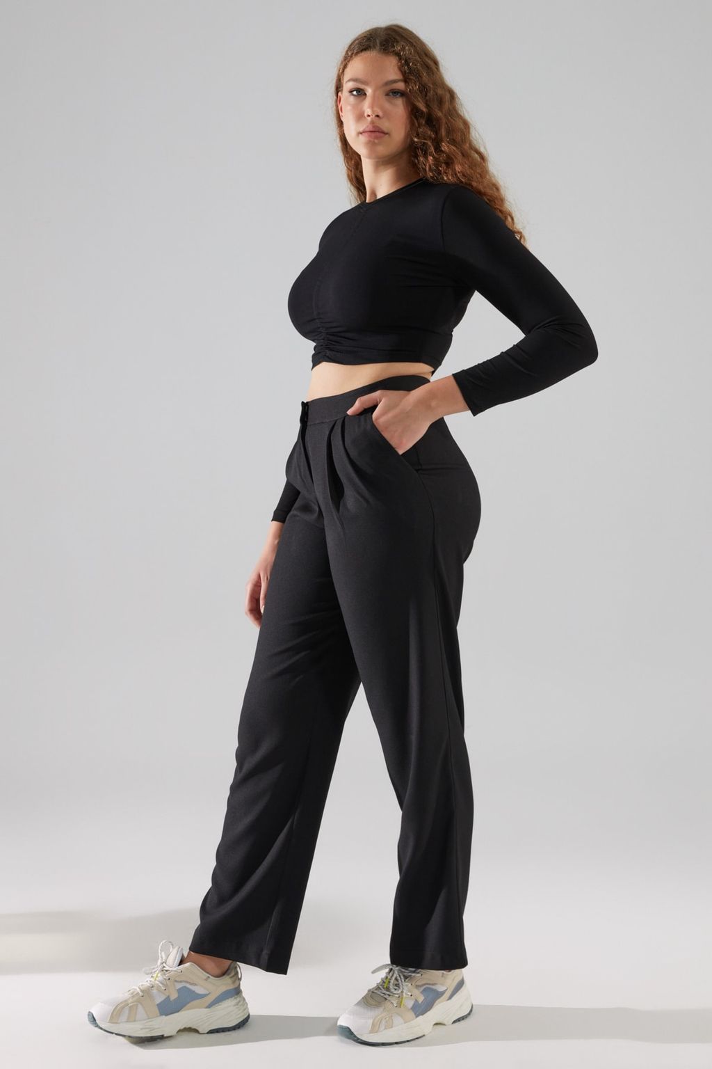 TRENDYOLMILLA Siyah Straight/Duz Kesim Pilili Dokuma Pantolon TWOSS19WX0017  фото 11
