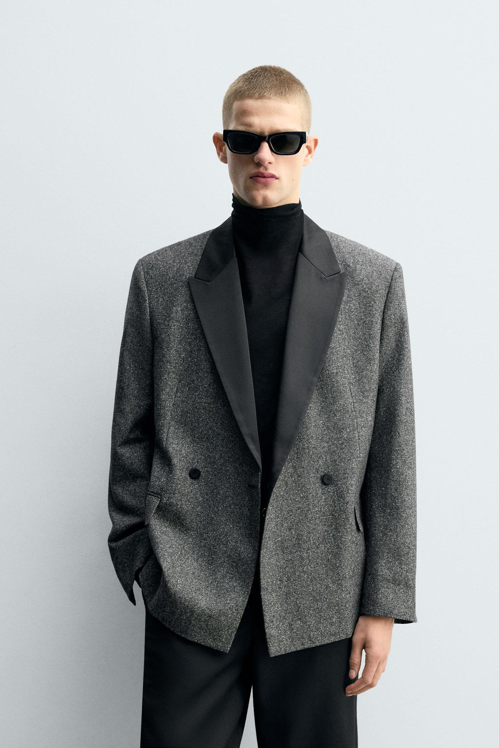 CONTRAST TEXTURED DOUBLE-BREASTED BLAZER - Zara фото 2