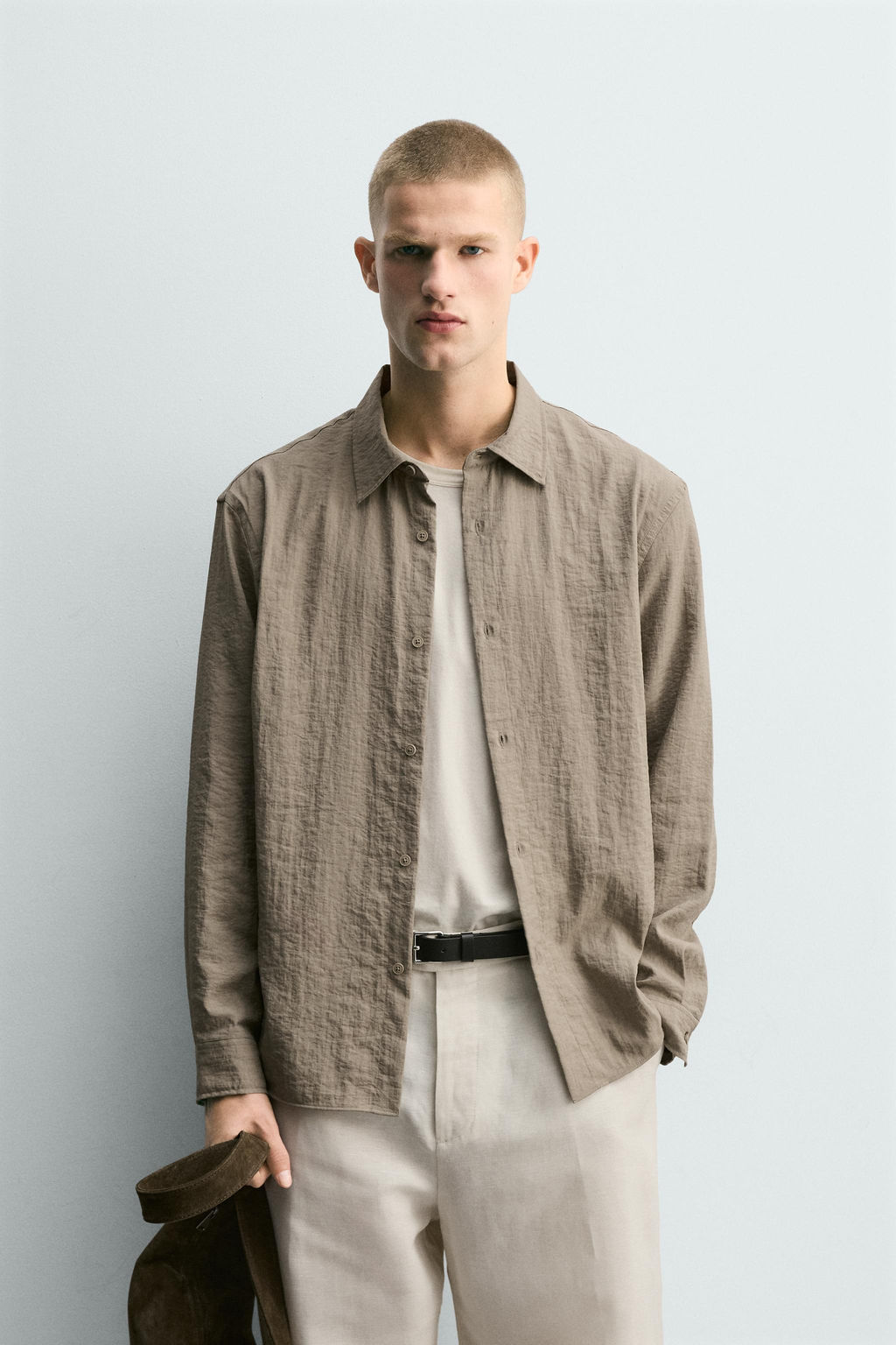 CAMISA RELAXED FIT EFECTO ARRUGADO / Beige - Zara фото 2