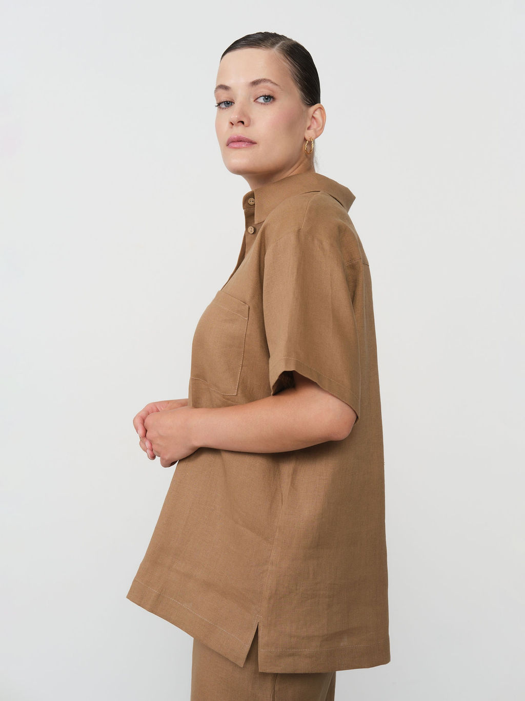 Рубашка льняная 801248 кэмел