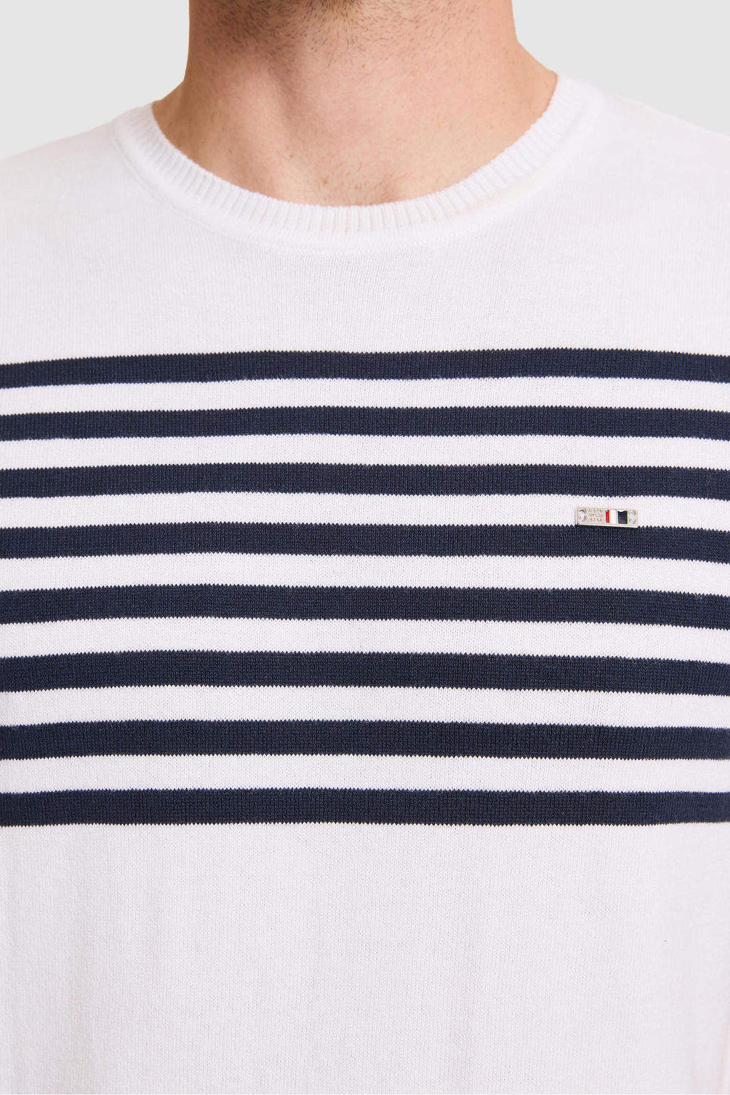 Erkek Slim Fit Bisiklet Yaka Beyaz Triko Ti__rt