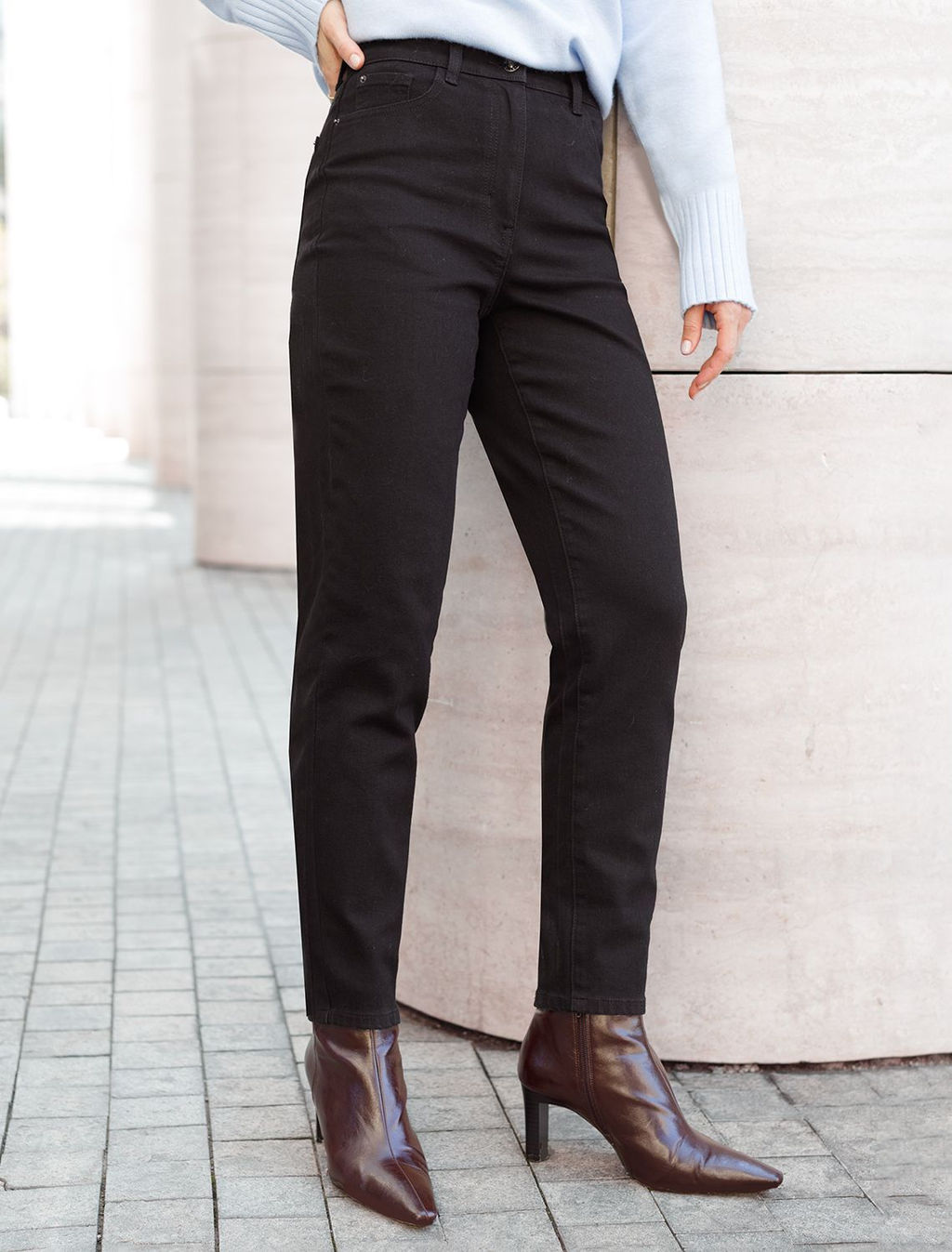 Джинсы мом фит из мягкой эластичной джинсы 12OZ