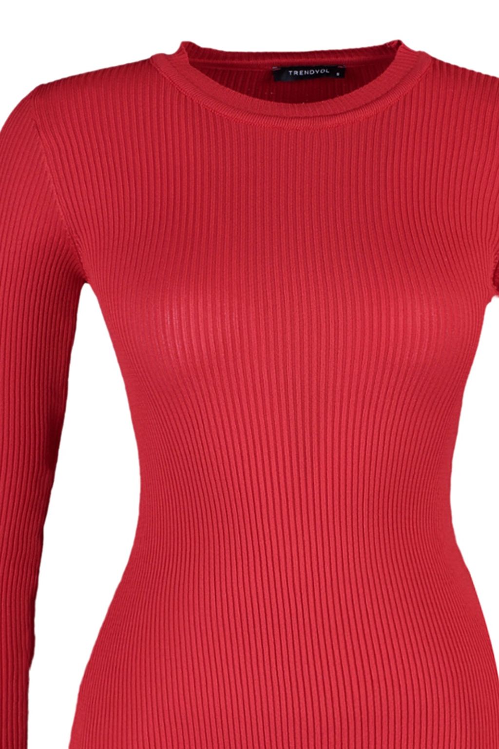 K?rm?z? Mini Triko Y?rtmacl? Vucuda Oturan Elbise TWOAW23EL01416