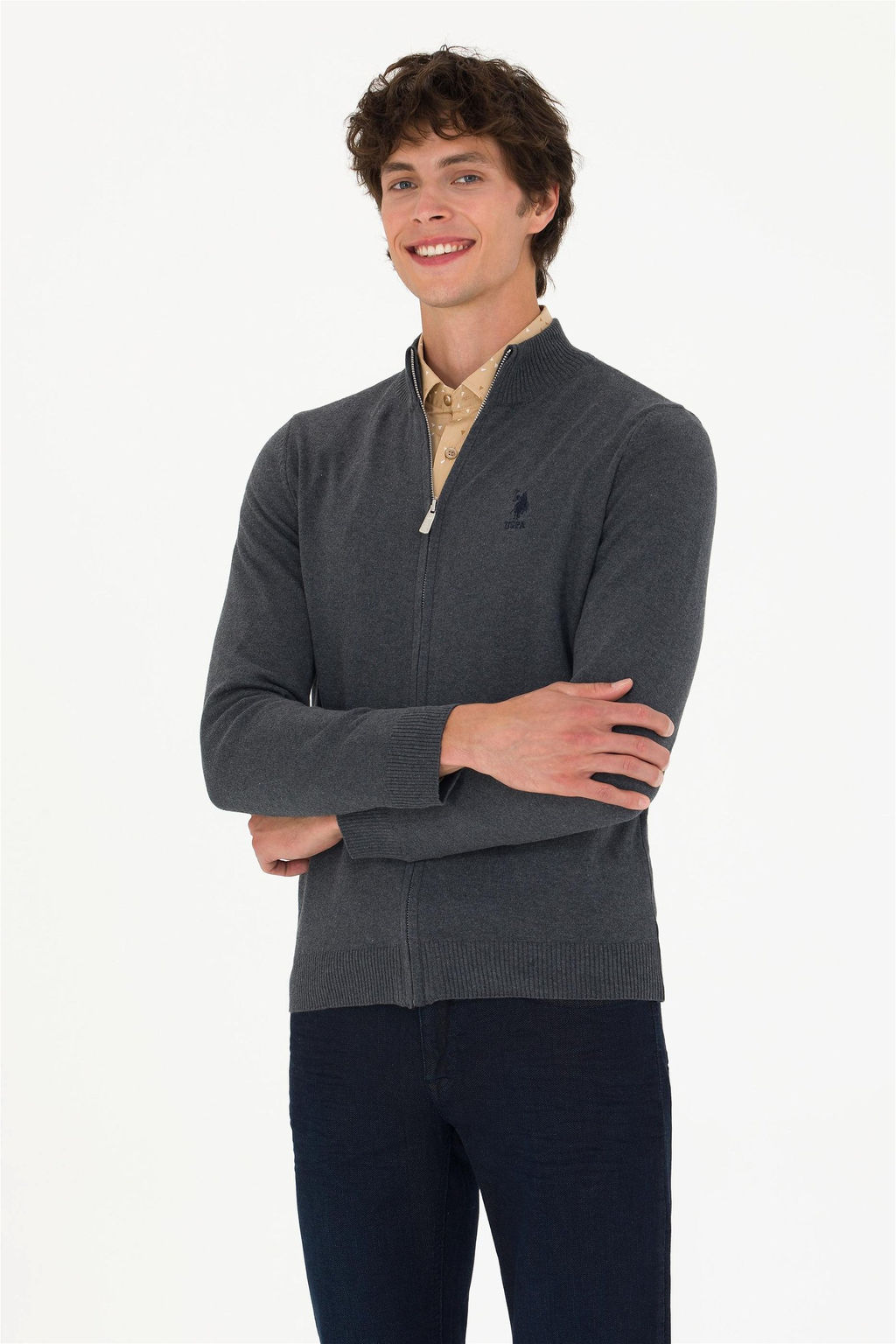 U. S. Polo Assn Мужской базовый трикотажный кардиган антрацитового меланжа - U.s. polo assn фото 10