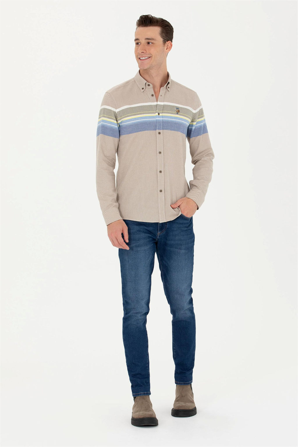U. S. Polo Assn / Мужская рубашка светло-хаки с длинным рукавом - U.s. polo assn фото 11