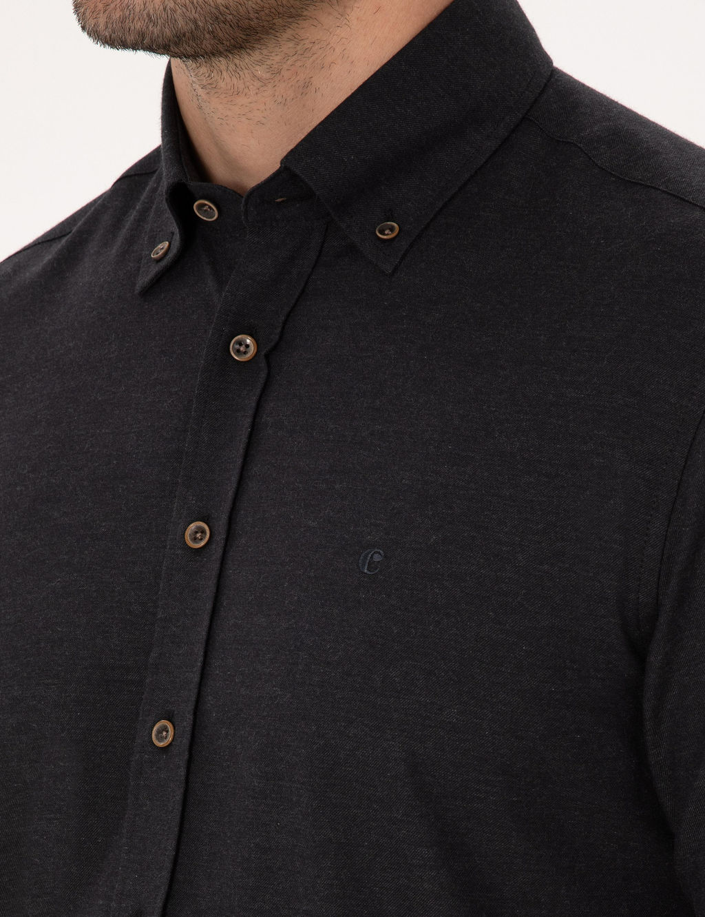 Siyah Slim Fit %100 Pamuk Yakas_ D__meli Flanel G_mlek - Cacharel фото 7