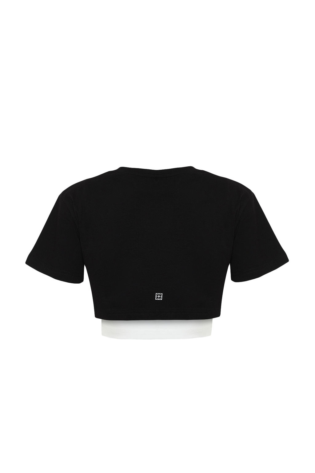 Siyah Beyaz %100 Pamuklu 2 Katmanl? Reflektor Bask?l? Crop Orme Spor T-Shirt THMSS24TS00001