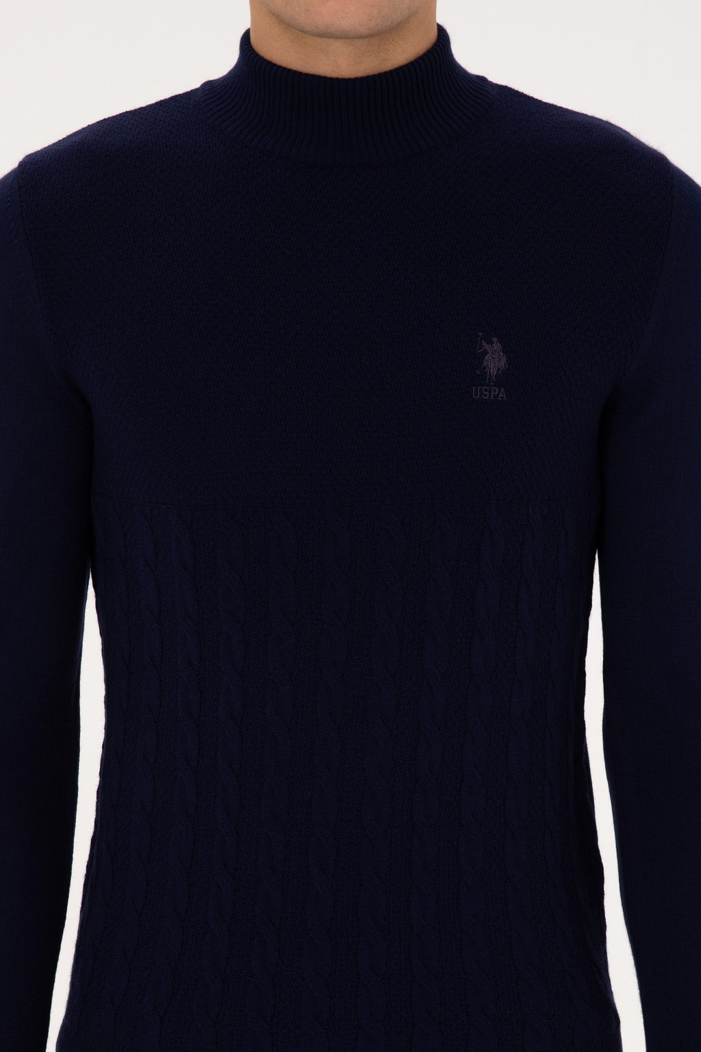 Erkek Slim Fit Yar_m Bal_k__ Yaka Lacivert Kazak - U.s. polo assn фото 6
