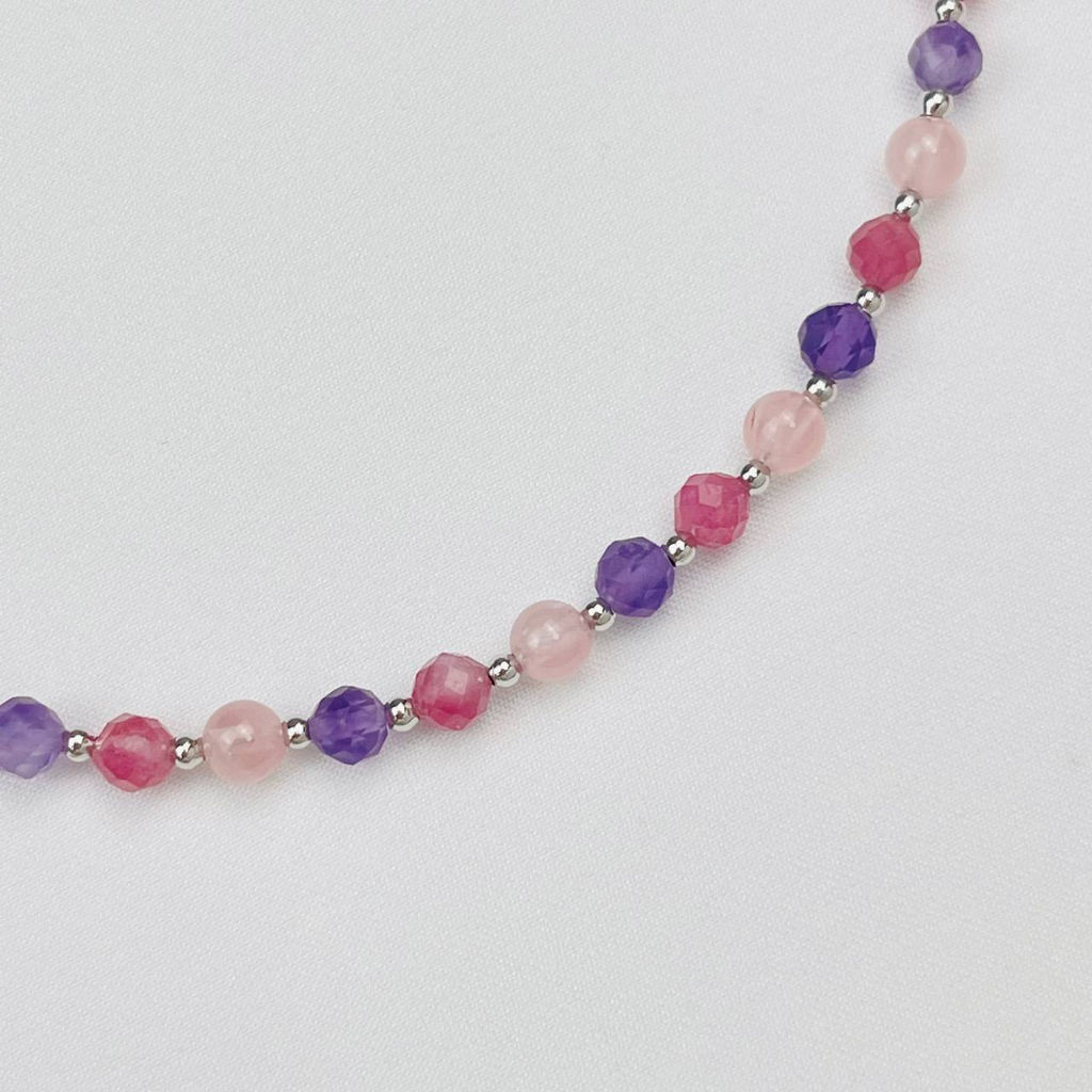 Колье для "Весов" из Аметиста,Розового кварца и Турмалина 38 см +