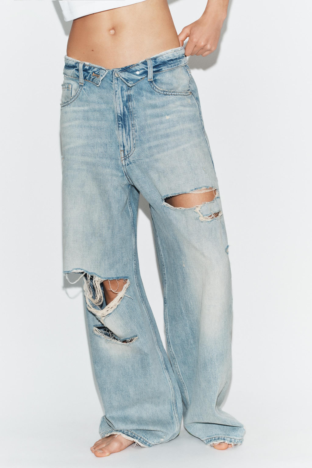 TRF FOLDED WAIST MID-WAIST JEANS - Zara фото 27