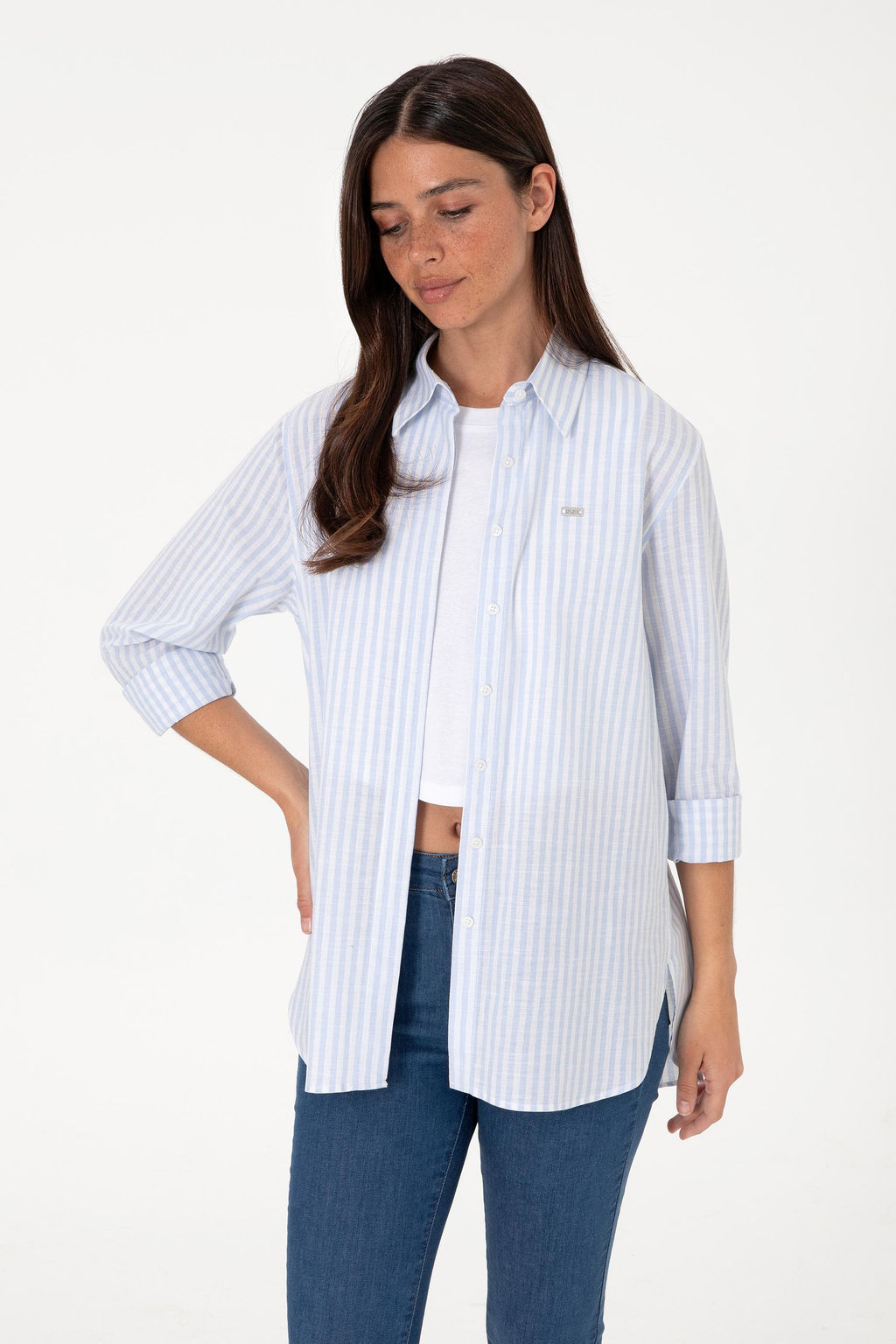 Kad_n A__k Mavi _izgili Uzun Kollu G_mlek Sepette S_rpriz _ndirim - U.s. polo assn фото 3