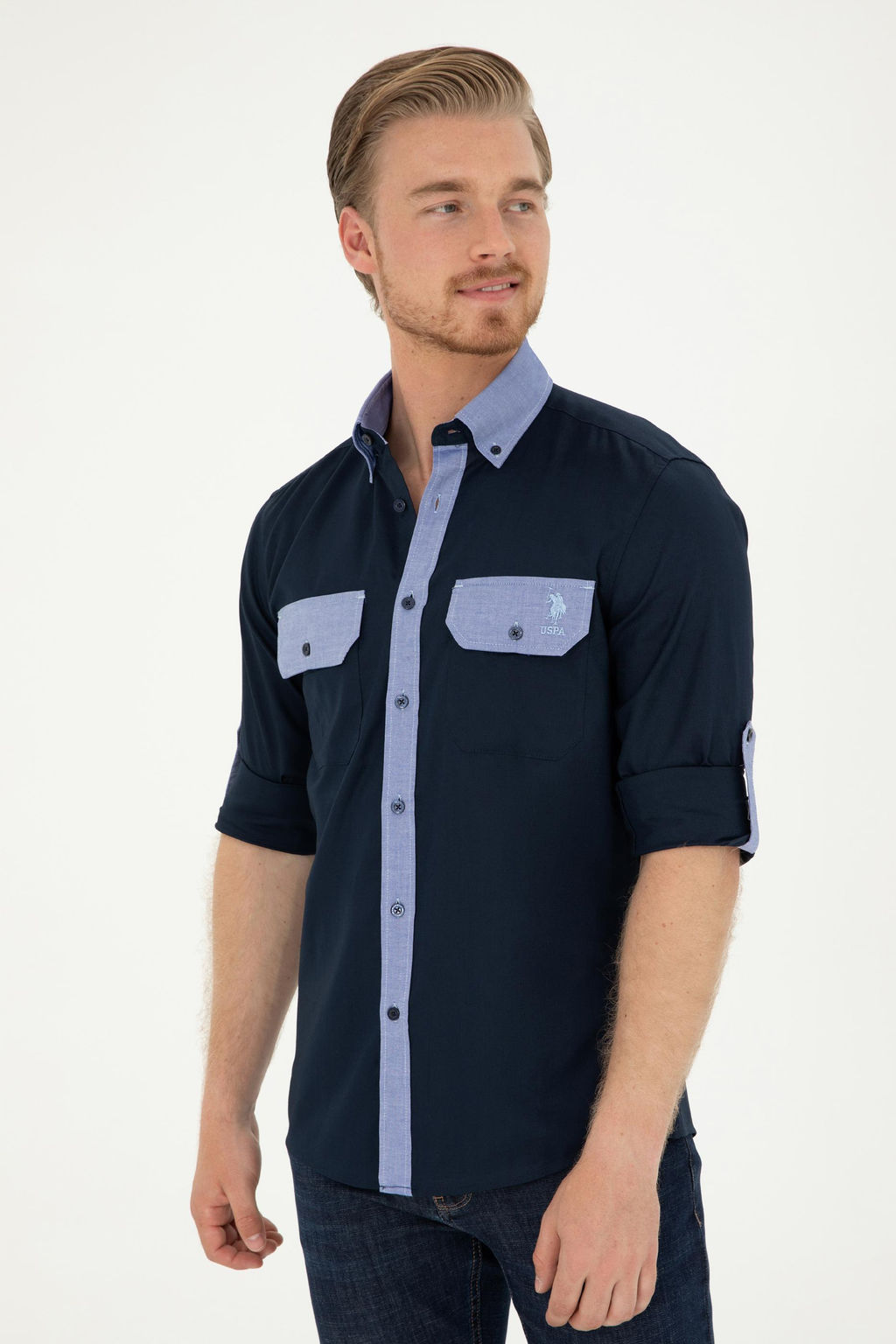 U. S. Polo Assn / Мужская темно-синяя рубашка с длинным рукавом - U.s. polo assn фото 10
