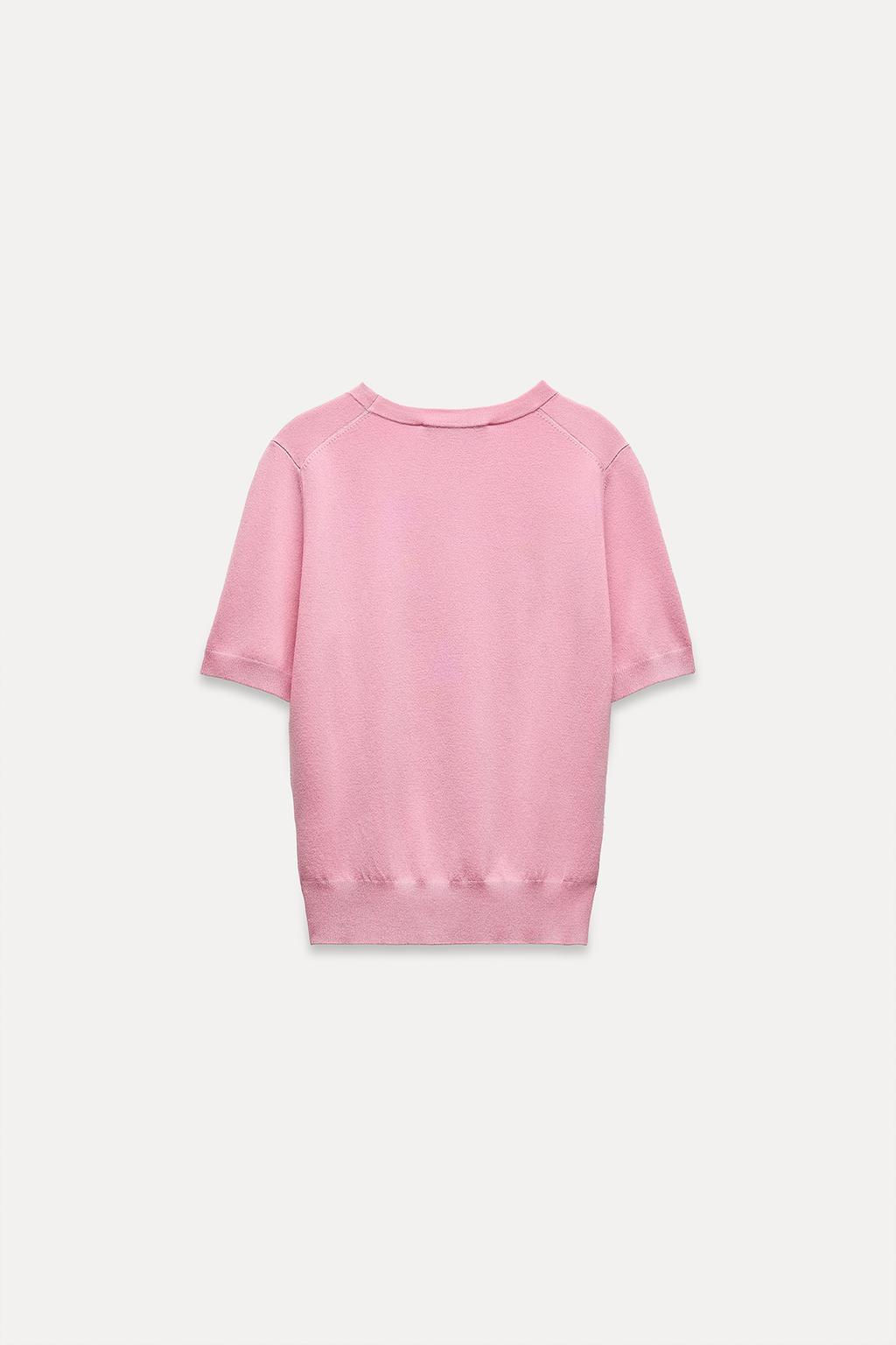 BASIC PLAIN KNIT TOP WITH SHORT SLEEVES - Zara фото 11