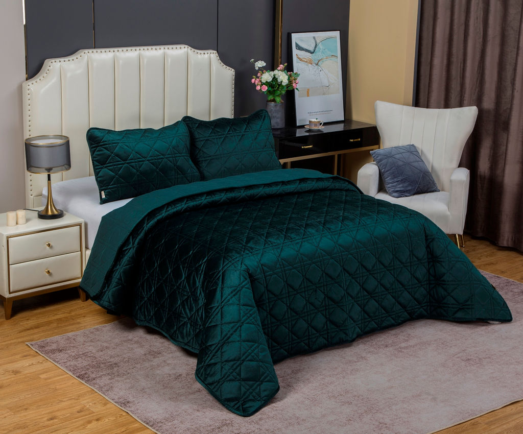 Стеганное покрывало Dori (изумруд) 240х260см (1), 50х70см (2)