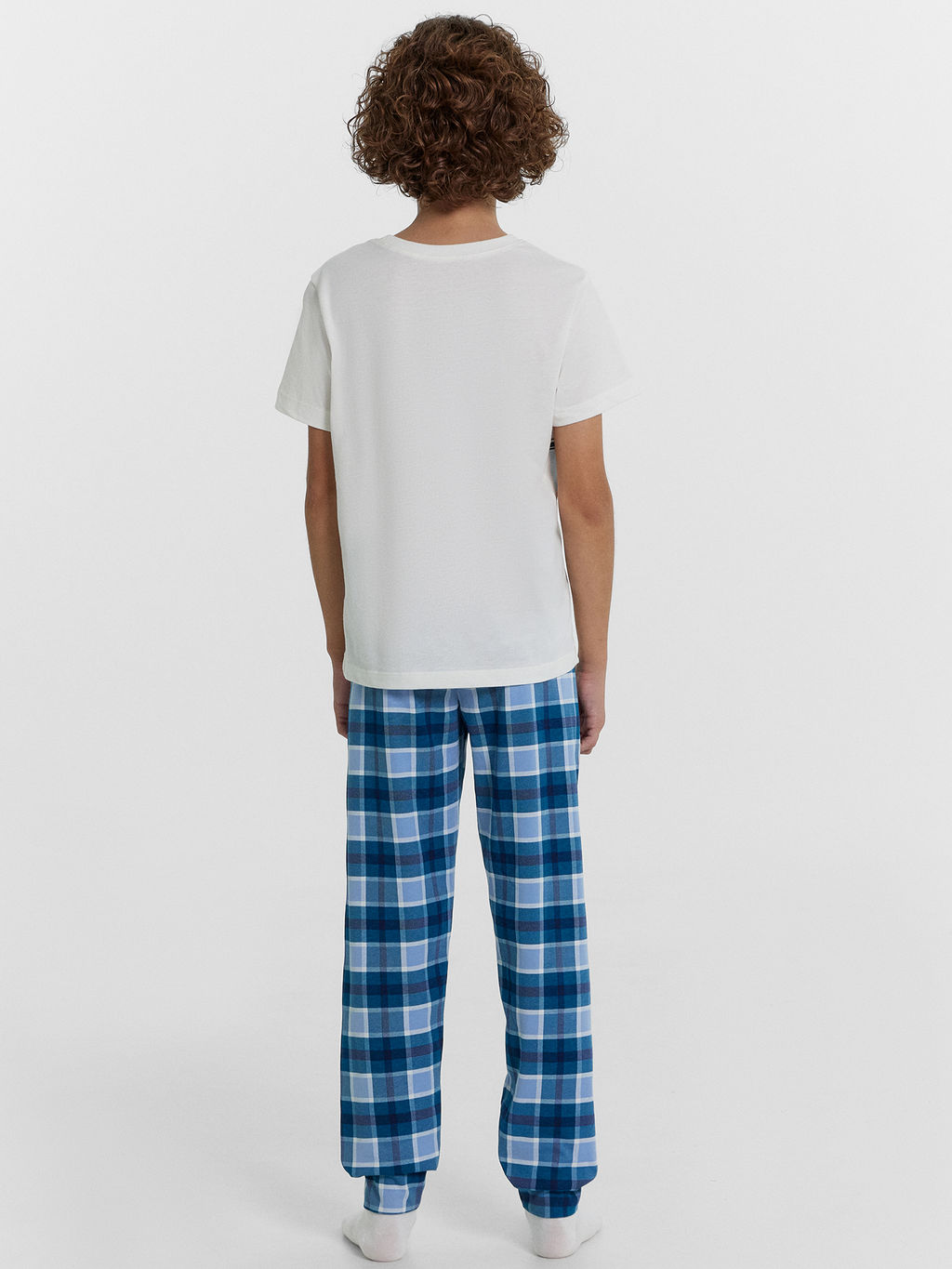 Комплект для мальчиков (футболка, брюки) светло-молочный в бирюзовую клетку - Mark formelle фото 2