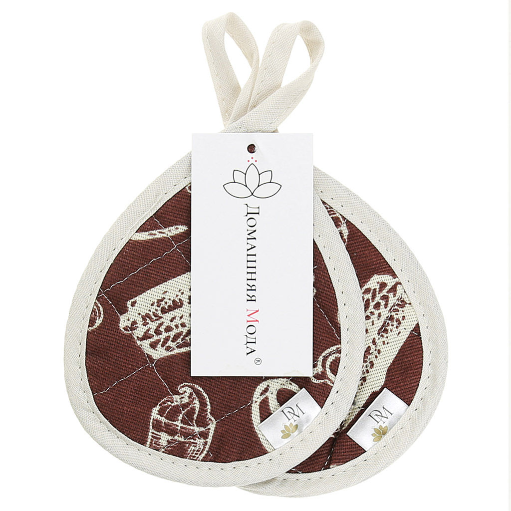 Кухонный комплект Эспрессо, вид 1: прихватка 18х16см форма Капелька - 2шт, рогожка 171г/м2, хлопок 100%, наполнитель - ватин 280г/м2, на пластмассовом подвесе, Домашняя мода (Россия)  фото 3