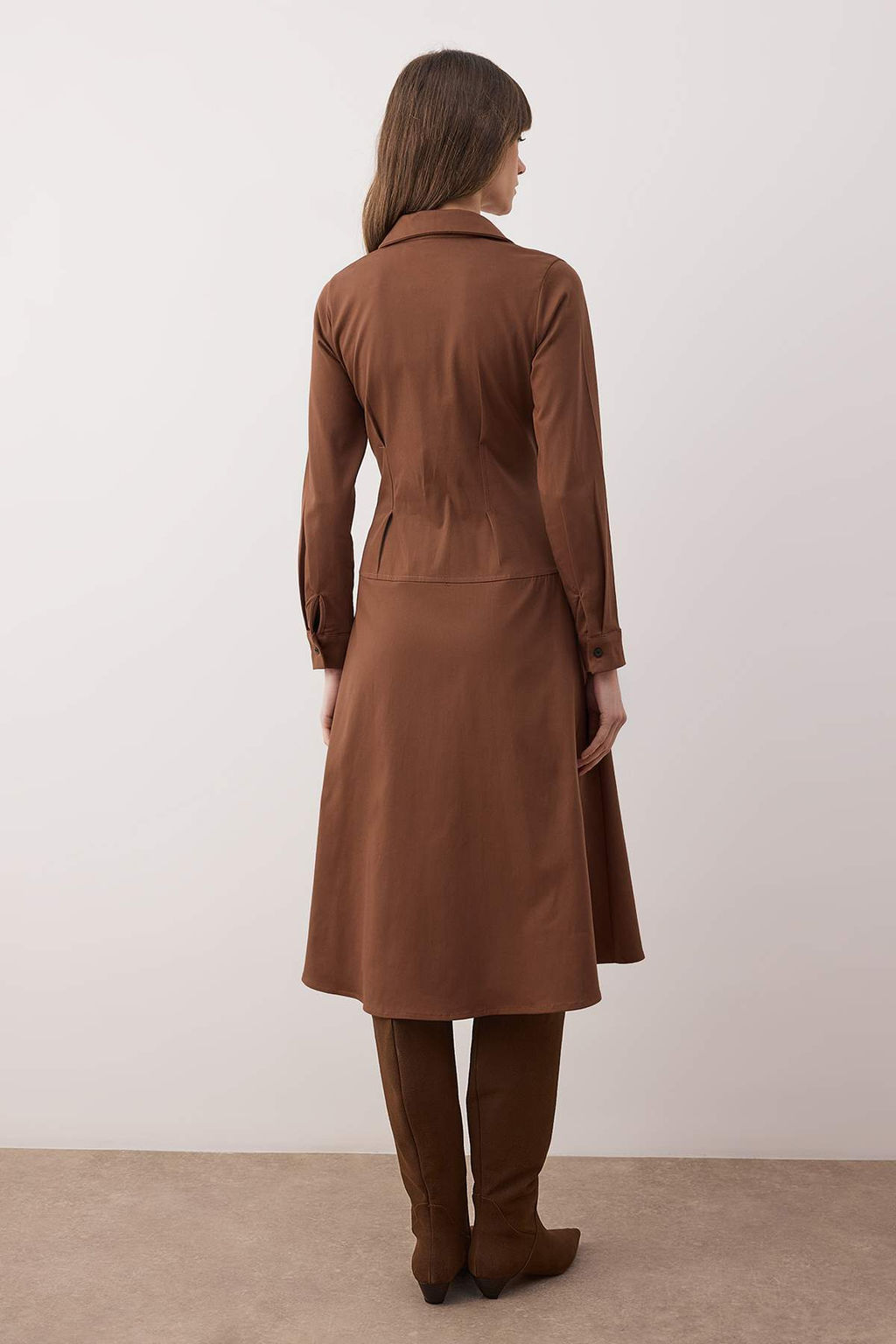 Kahverengi Dugme Detayl? Midi Dokuma Gomlek Elbise TWOAW26EL00264 - Trendyolmilla фото 5