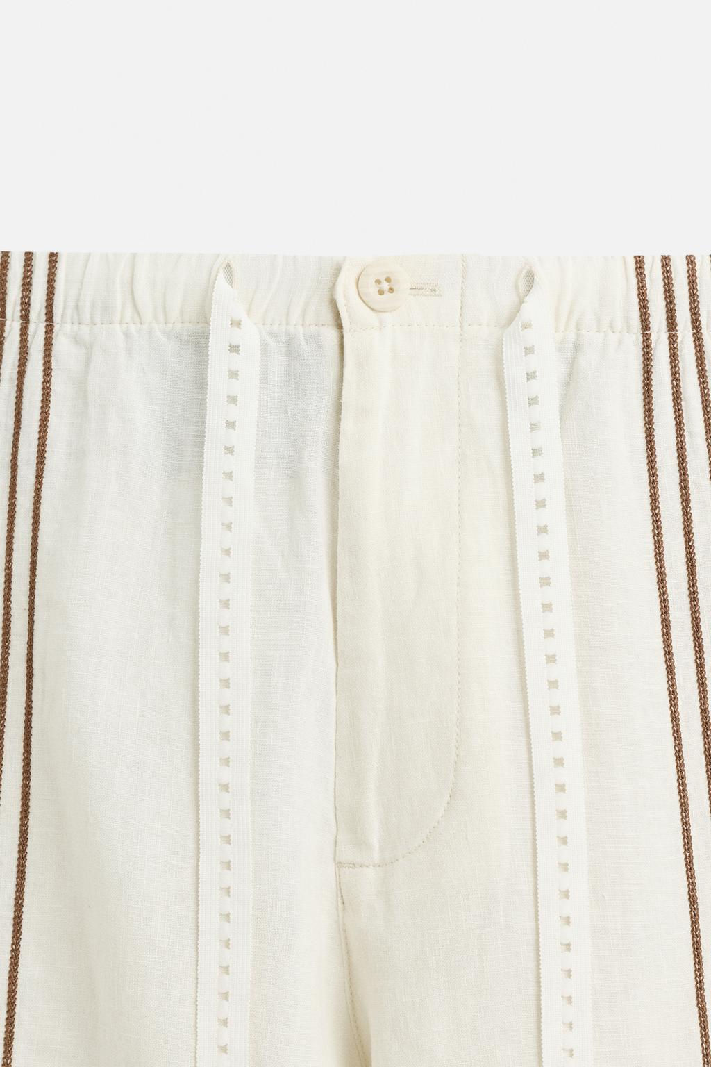 100% LINEN EMBROIDERED TROUSERS - Zara фото 8