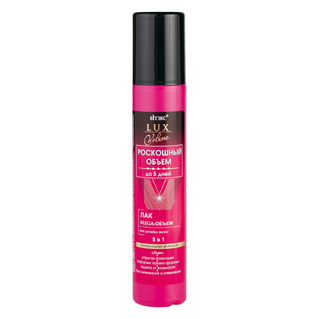 РОСКОШНЫЙ ОБЪЕМ Лак Mega-ОБЪЕМ д/укладки волос суперсильн.фиксац.5в1, 215 мл