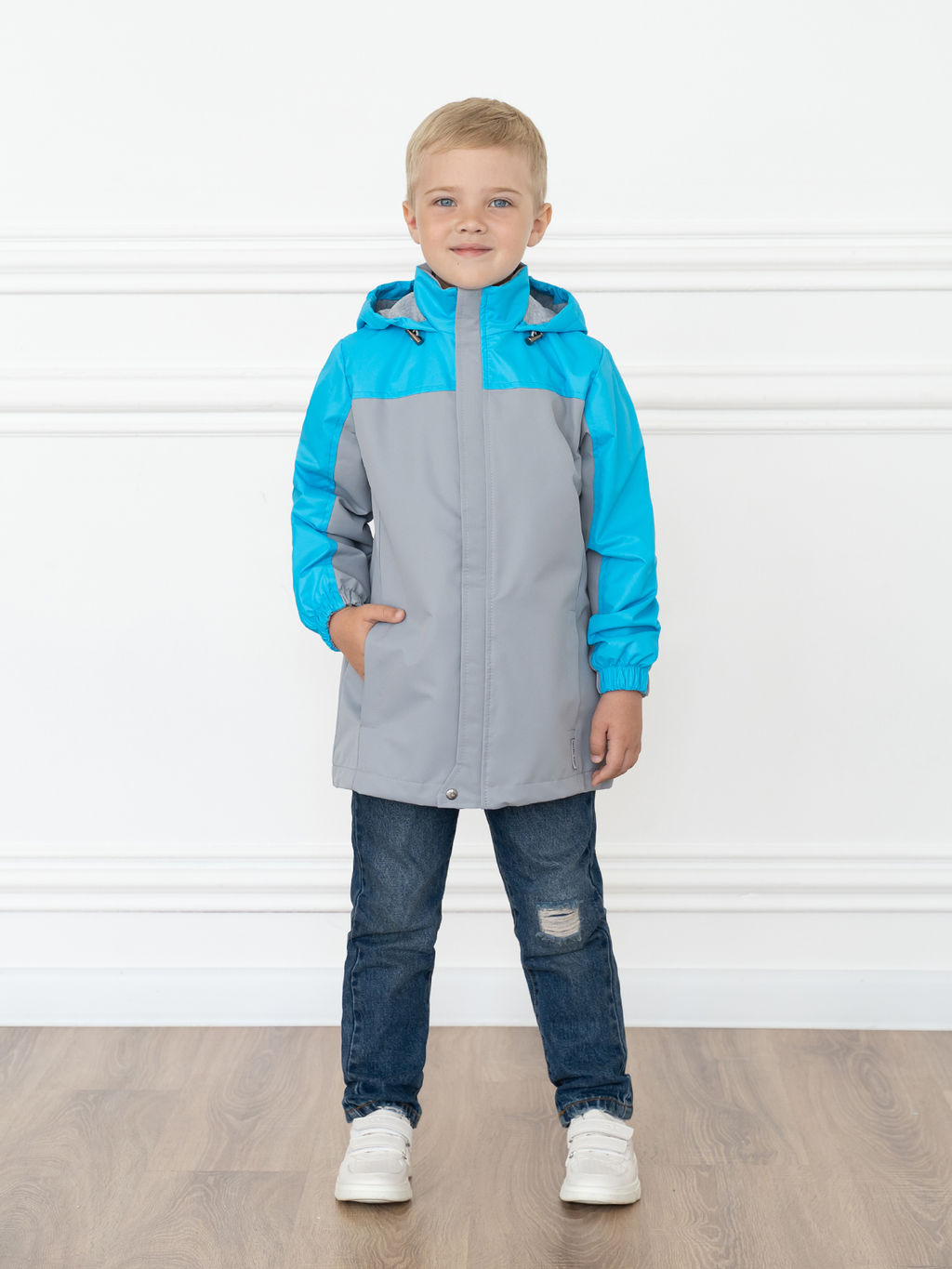 Ветровка детская светло-серая/бирюза 20-019/1 (110-116, 60)