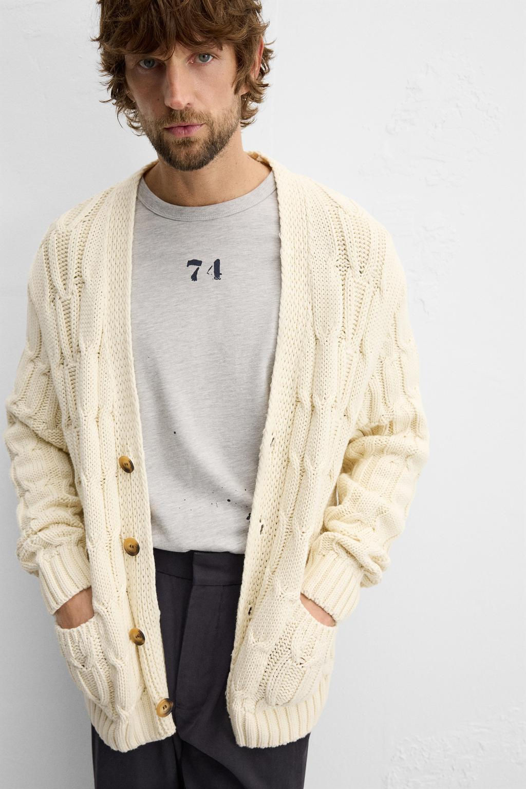 TEXTURED CABLE-KNIT CARDIGAN - Zara фото 5