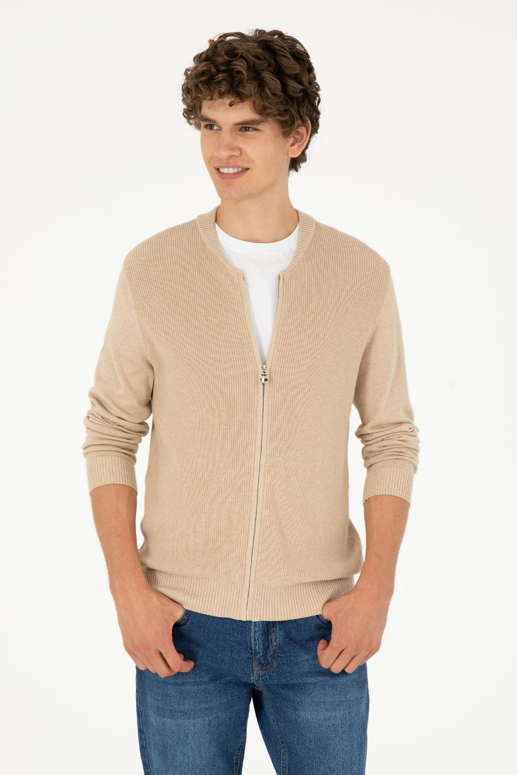 Мужской базовый трикотажный кардиган песочного меланжа - U.s. polo assn фото 8