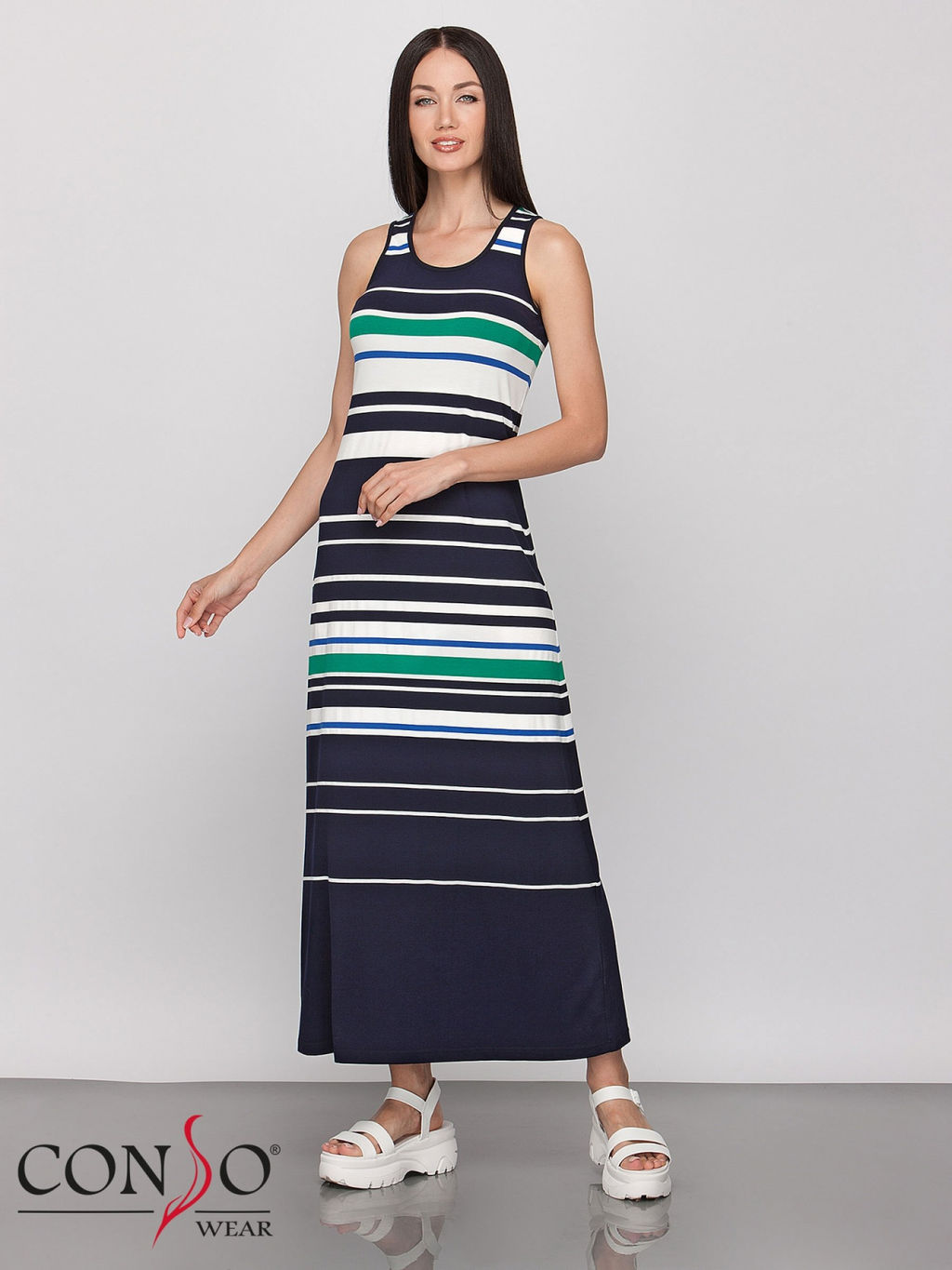 Conso/WDS190911 - navy/green Платье Женское