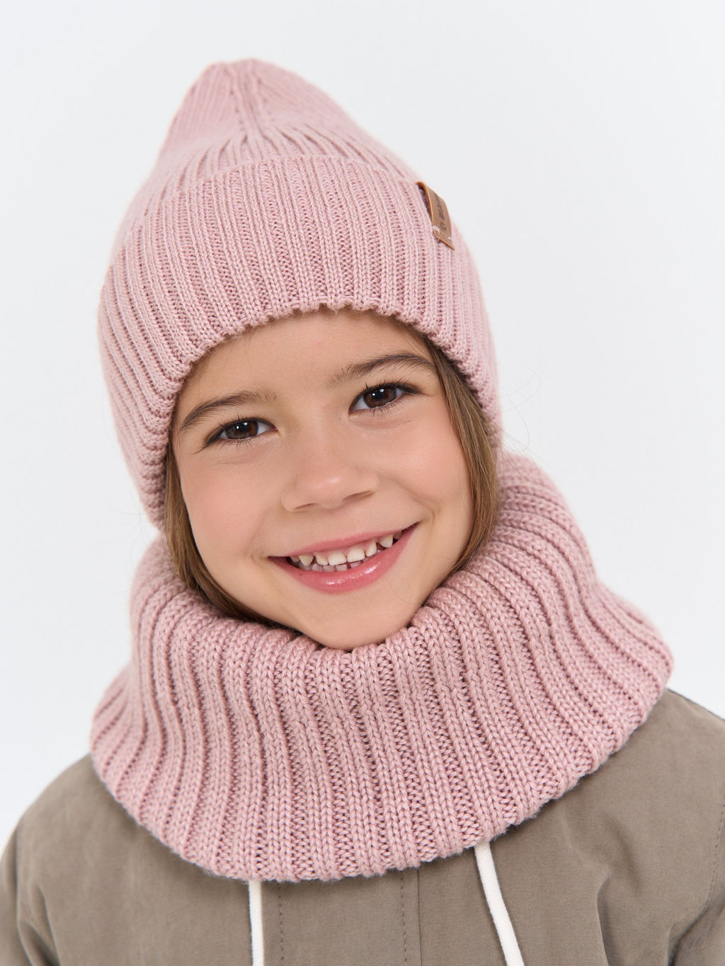 Снуд из смесовой шерсти Пудра вертикальная вязка - Bungly фото 3