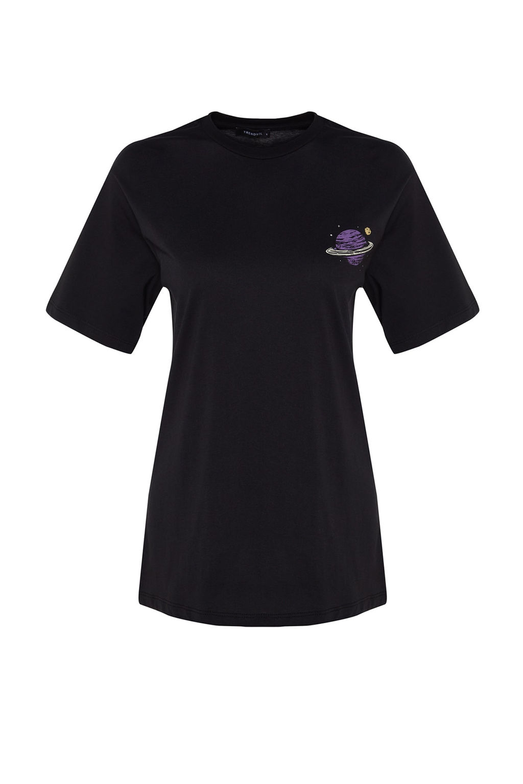 TRENDYOLMILLA Siyah %100 Pamuk On ve Arka Galaksi Bask?l? Boyfriend Fit Bisiklet Yaka Orme T-Shirt TWOSS23TS00257  фото 10