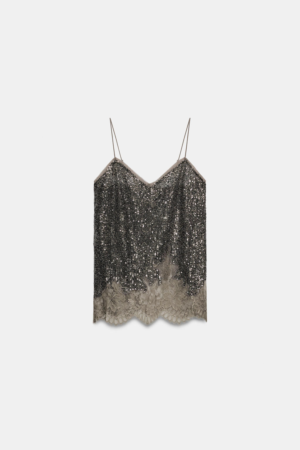 TOP TIRANTES LENTEJUELAS ZW COLLECTION / Plata oscuro