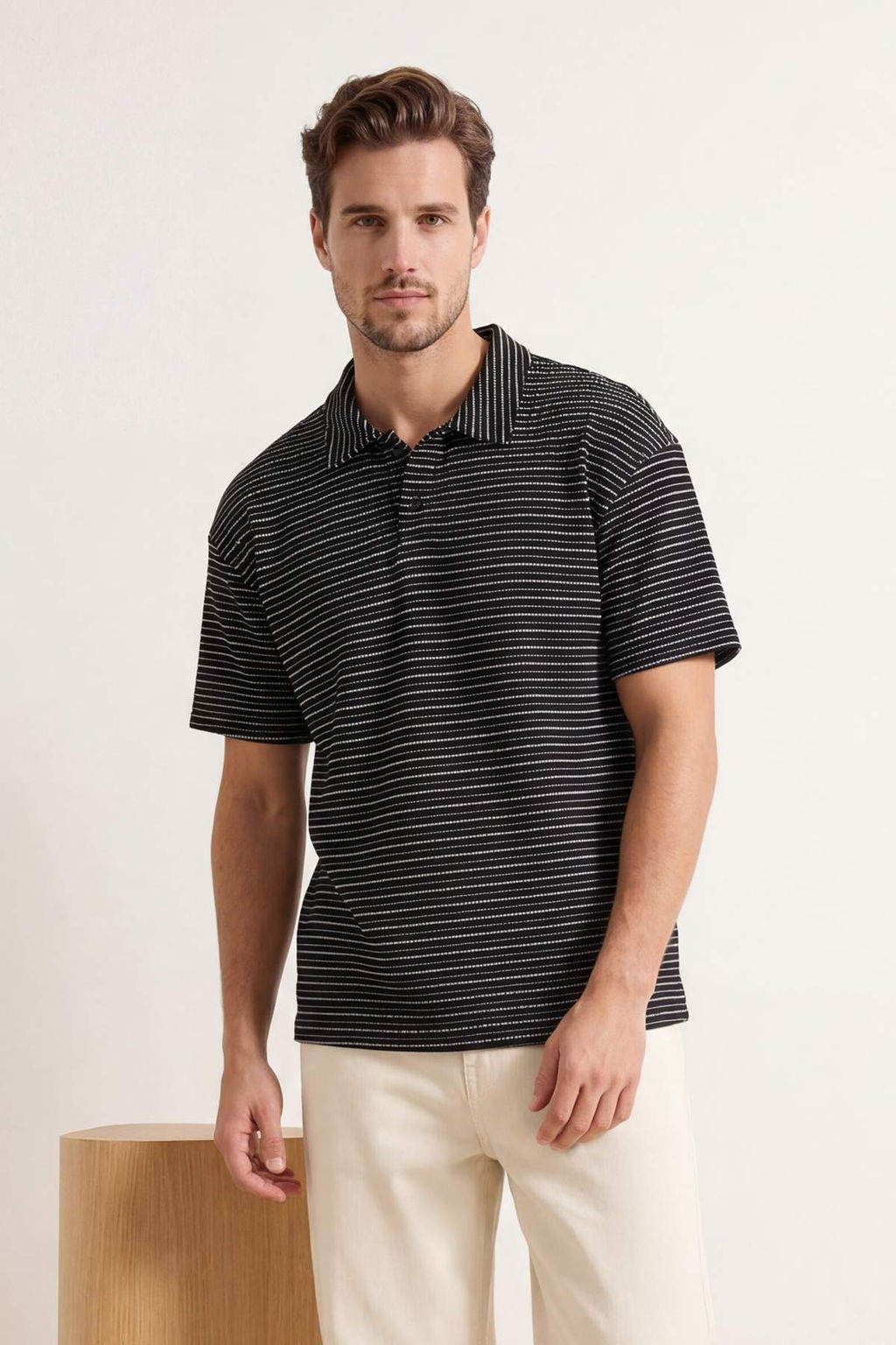 Lacivert Oversize/Genis Kesim Cizgili Polo Yaka T-shirt TMNSS26PO00008 - Trendyolmilla фото 4