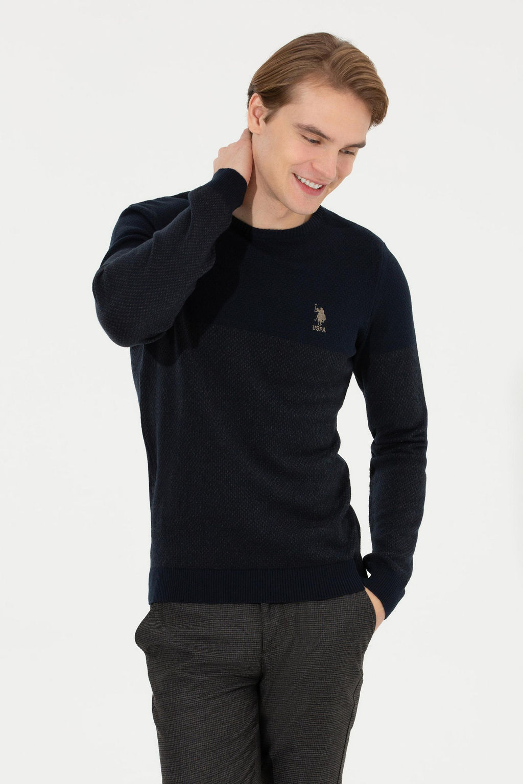Мужской темно-синий вязаный свитер - U.s. polo assn фото 13