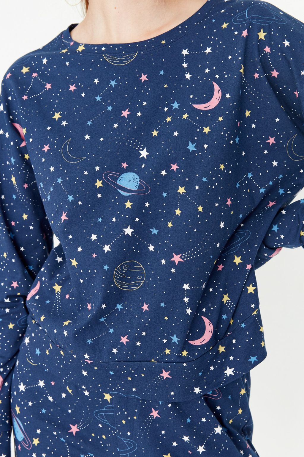 Trendyolmilla Lacivert %100 Pamuklu Galaksi Desenli Orme Pijama Tak?m? THMAW21PT0794  фото 8