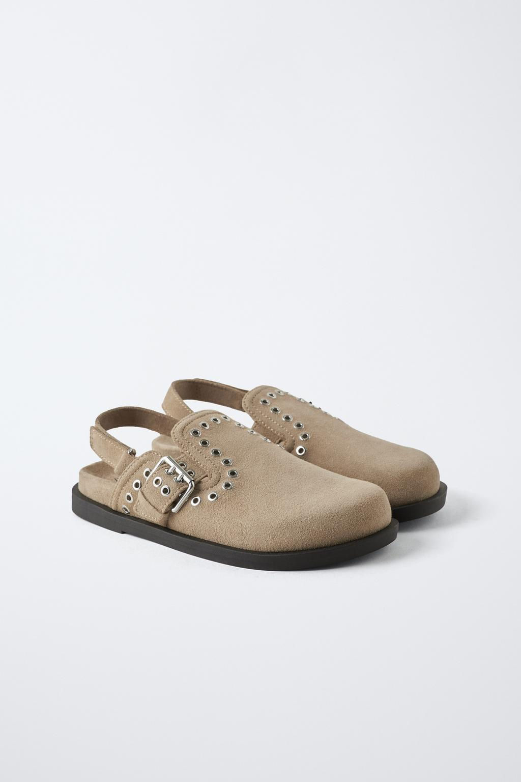 STUDDED SPLIT SUEDE CLOGS - Zara фото 3