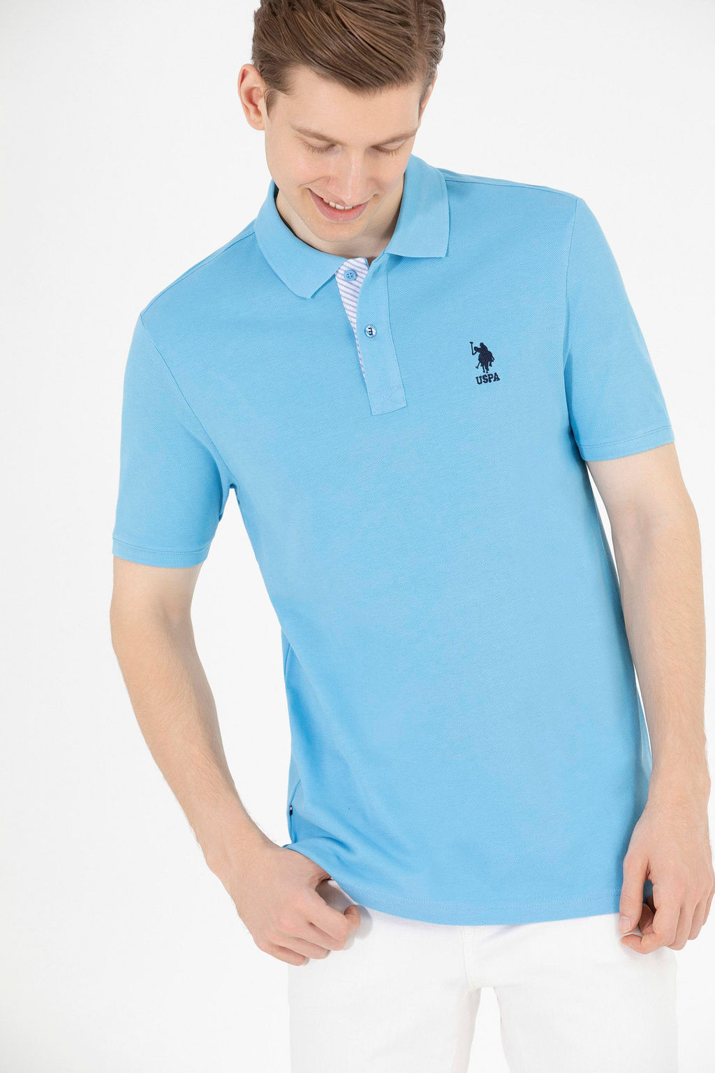 Мужская бирюзовая футболка с воротником поло Basic - U.s. polo assn фото 3