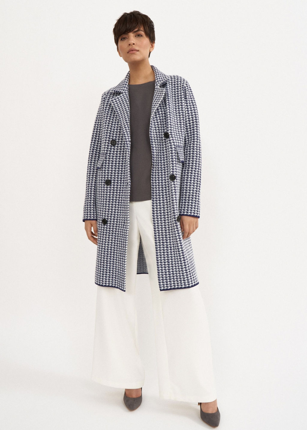 Conso/KPM 210705 - white/dark blue Пальто Трикотажное фото 3