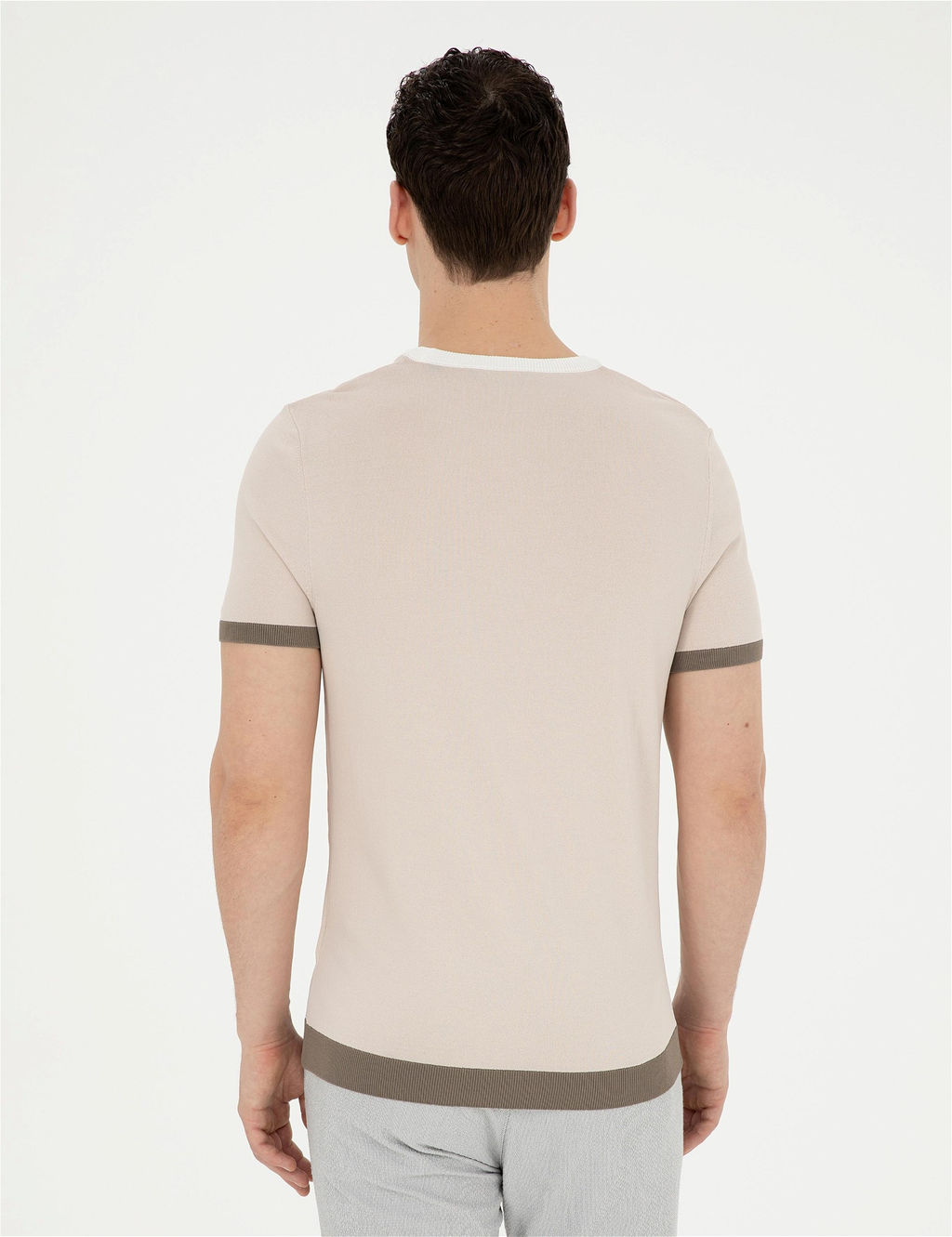 Bej Slim Fit Bisiklet Yaka Triko Ti__rt - Pierre cardin фото 5