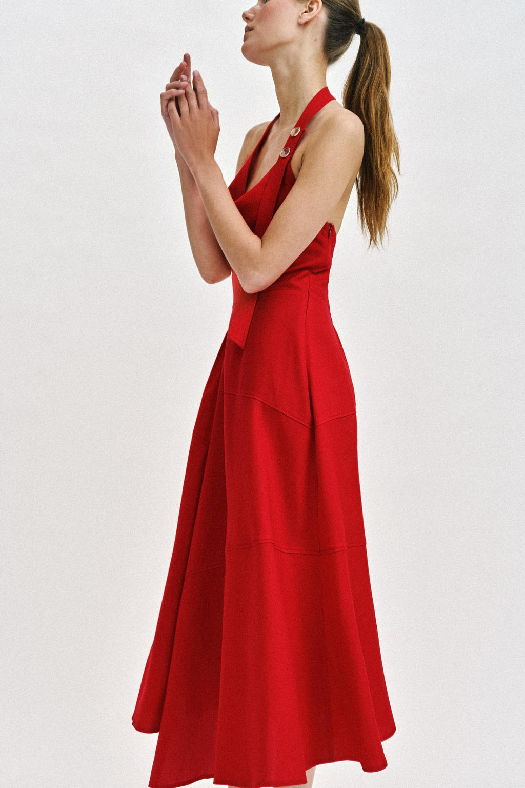VESTIDO MIDI HALTER CON LINO / Rojo - Zara фото 6