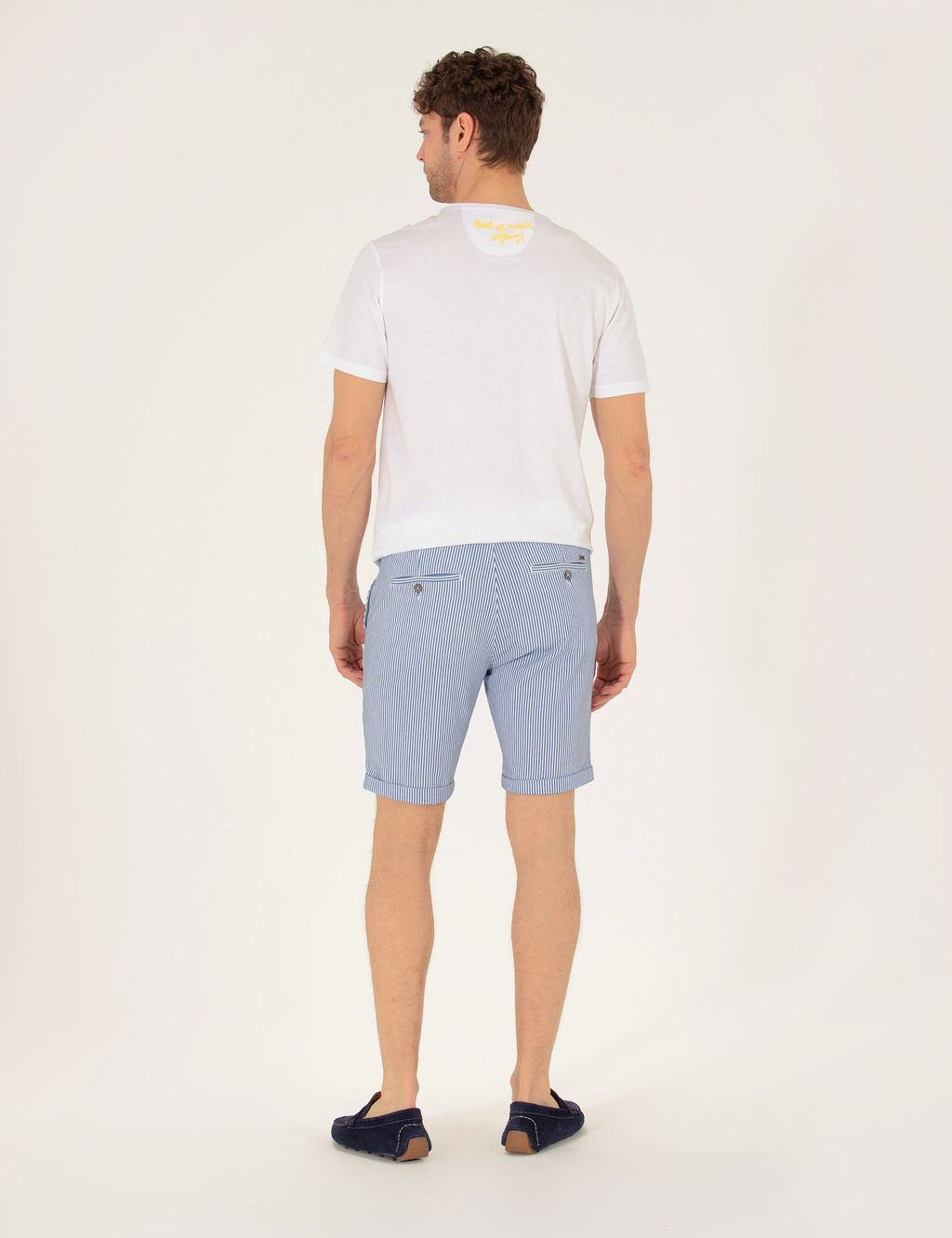 Koyu Mavi Slim Fit Beli Lastikli _izgili Ba_c_kl_ Bermuda _ort