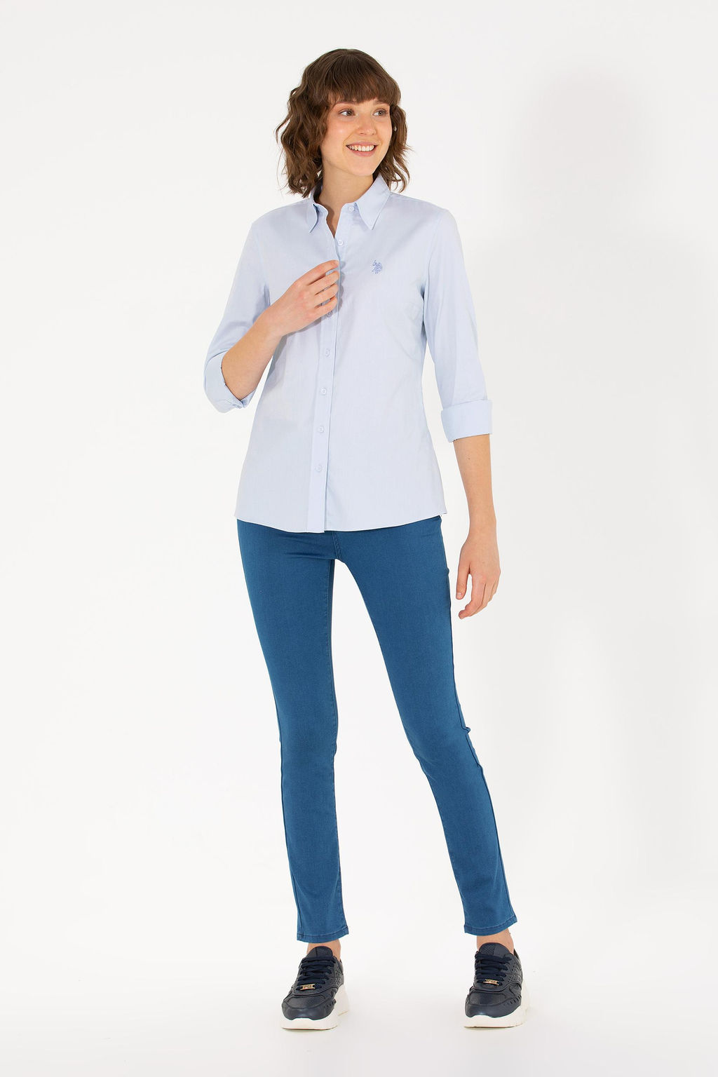 U. S. Polo Assn Женская голубая базовая рубашка с длинным рукавом - U.s. polo assn фото 4