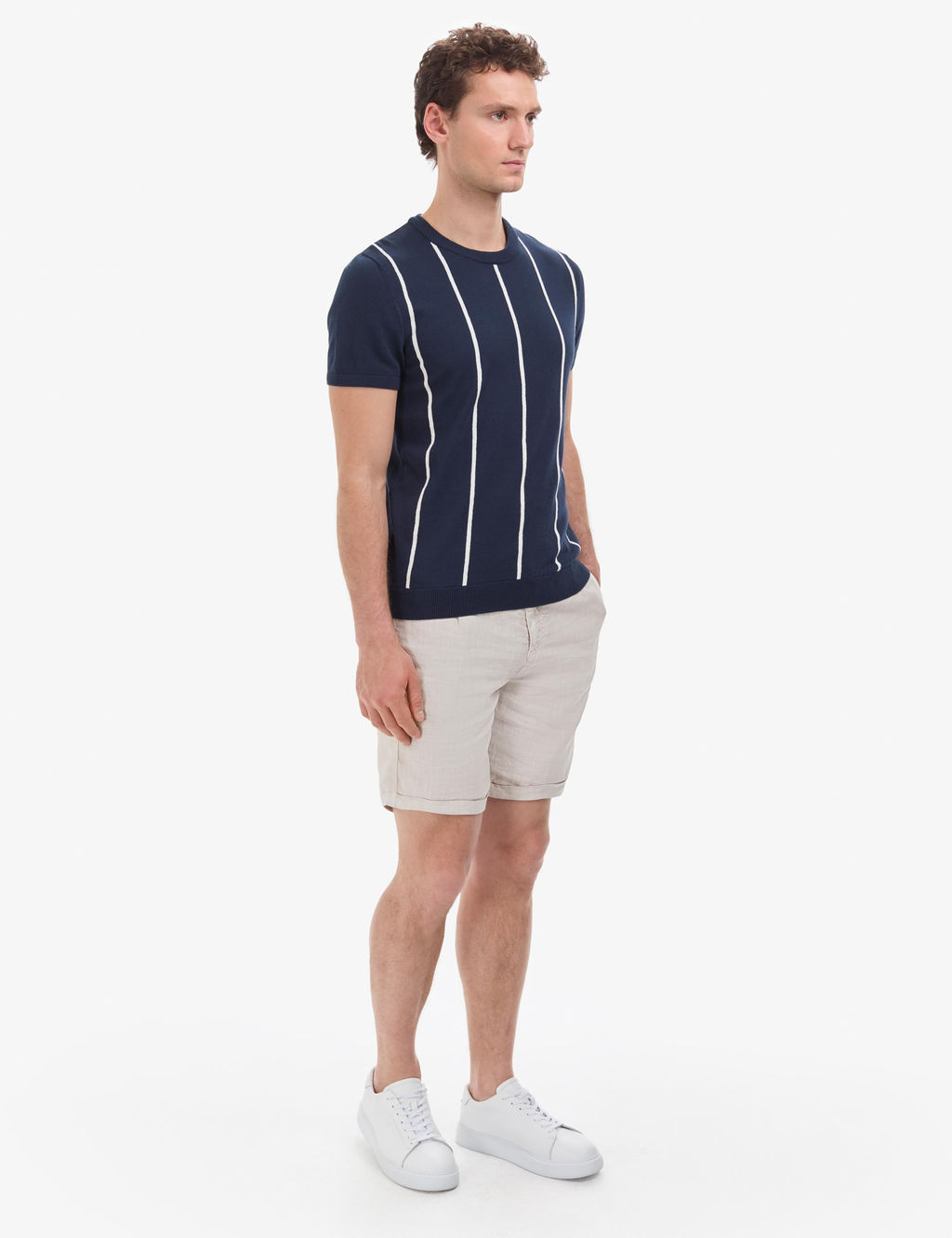 Lacivert Slim Fit Bisiklet Yaka Triko Ti__rt