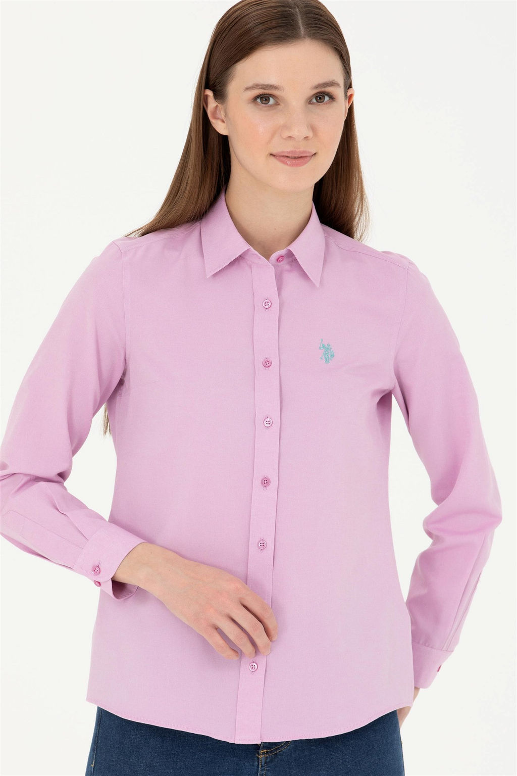 Женская фиолетовая базовая рубашка с длинным рукавом - U.s. polo assn фото 3