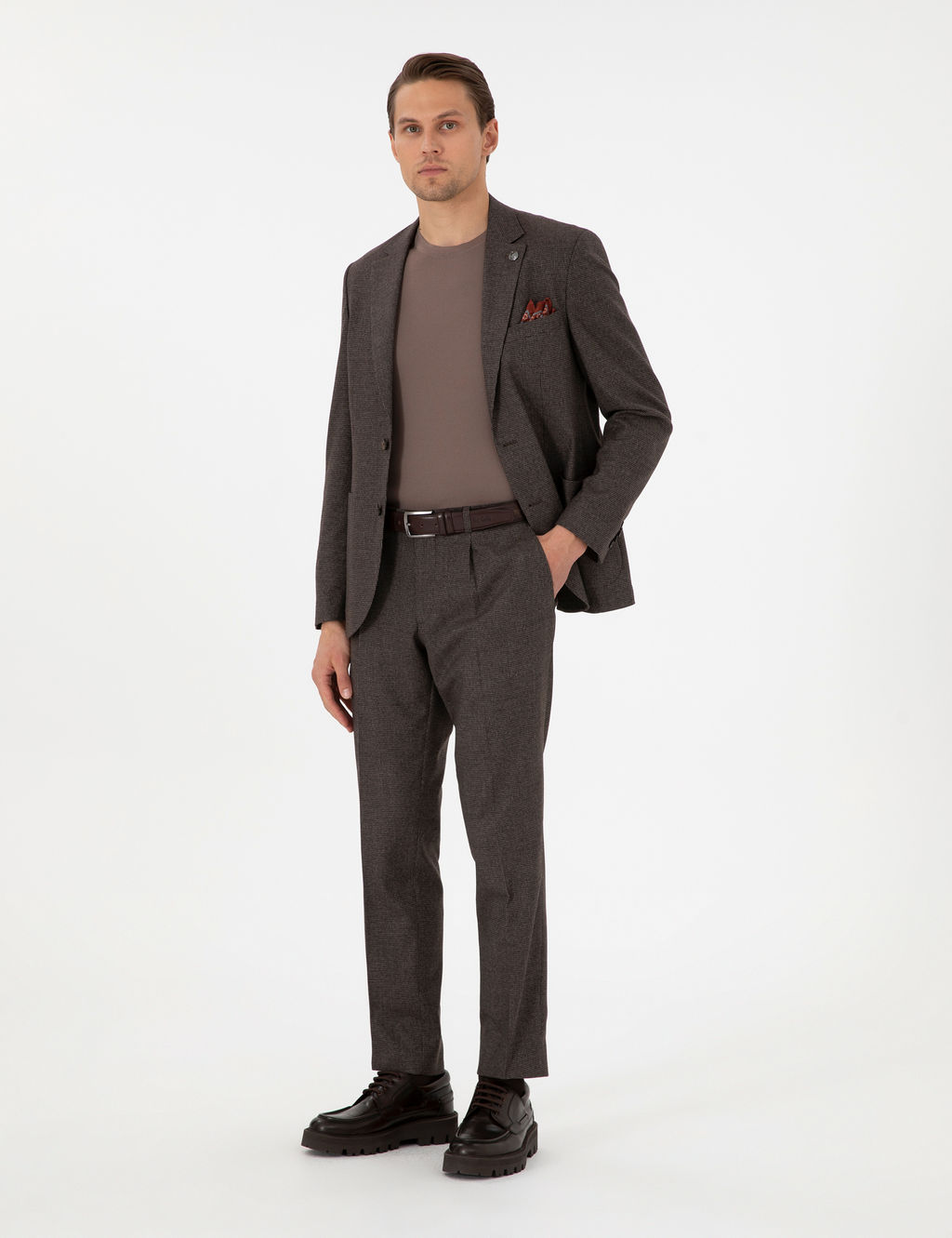 Kahverengi Slim Fit Tak_m Elbise
