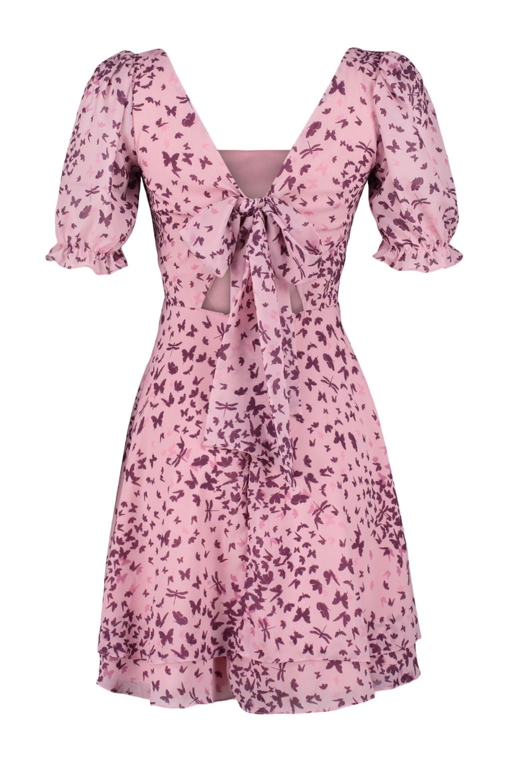 Pembe Desenli Belden Ac?lan Mini Astarl? Sifon Dokuma Elbise TWOSS23EL01171