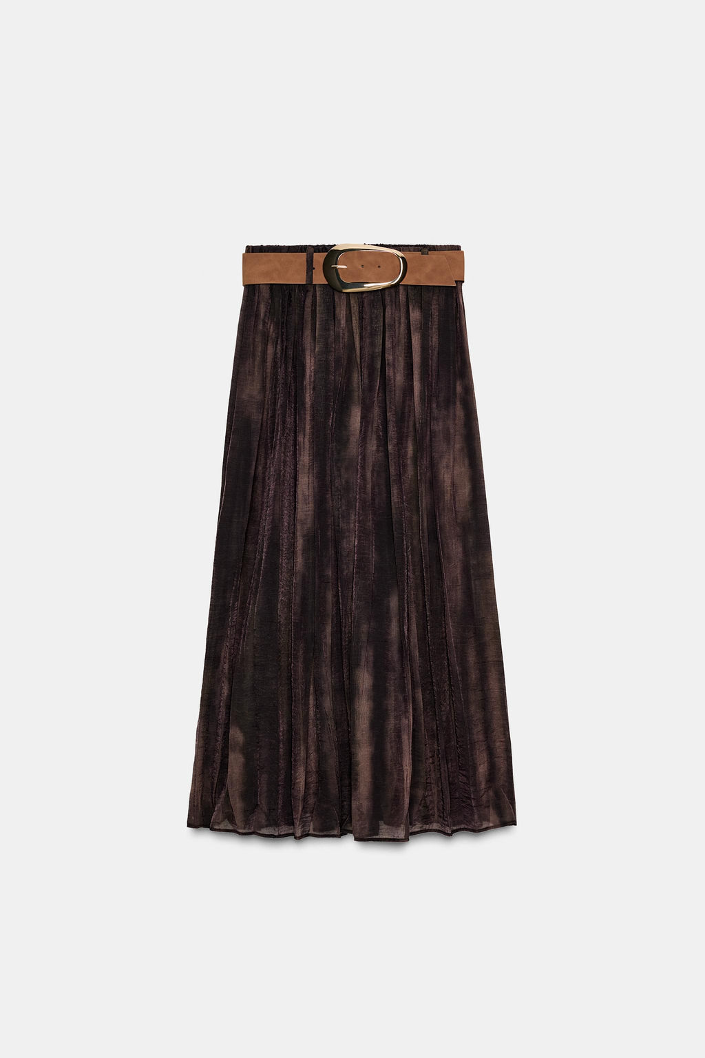 BLURRED PRINT MIDI SKIRT WITH BELT