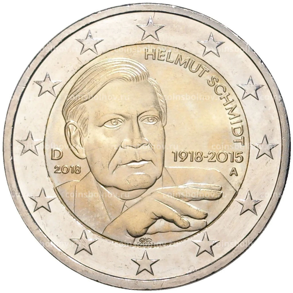 2 евро 2015 года A Германия  100 лет со дня рождения Гельмута Шмидта
