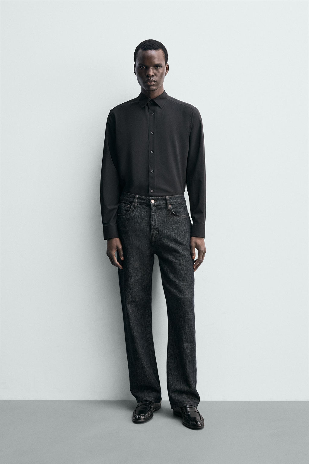 Рубашка Zara CAMISA SLIM FIT черная