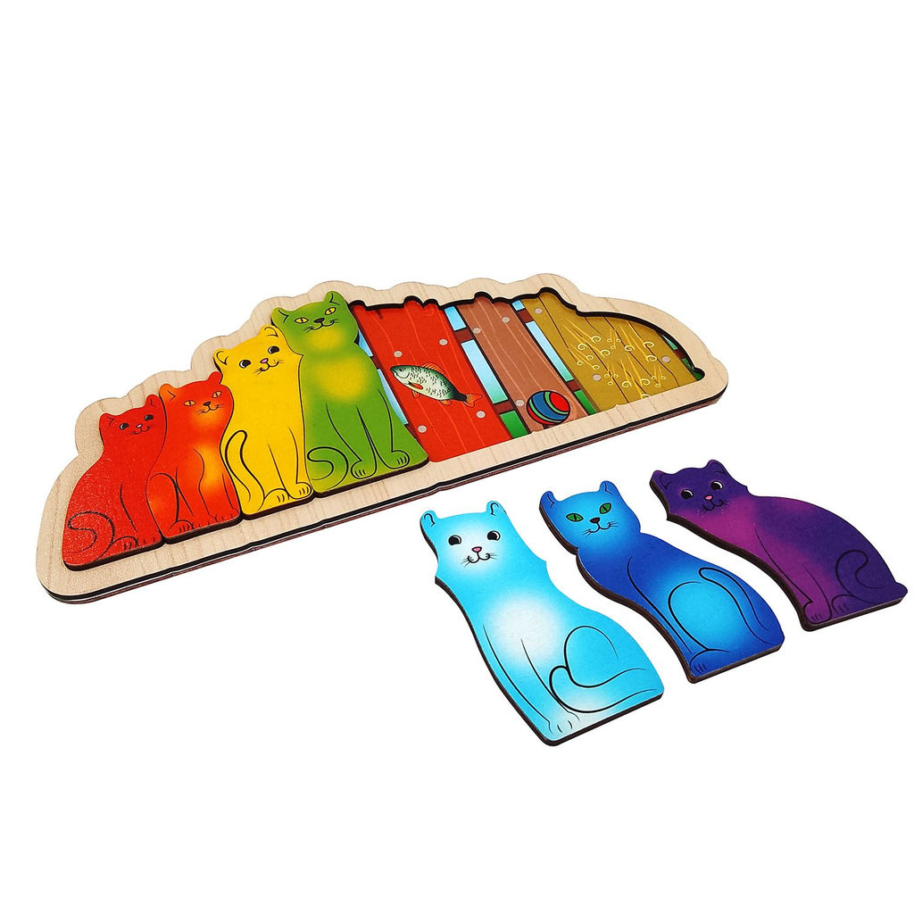 Развивающая доска "Разноцветные котята" (Котики радуга) арт.7932 (дерево) /45