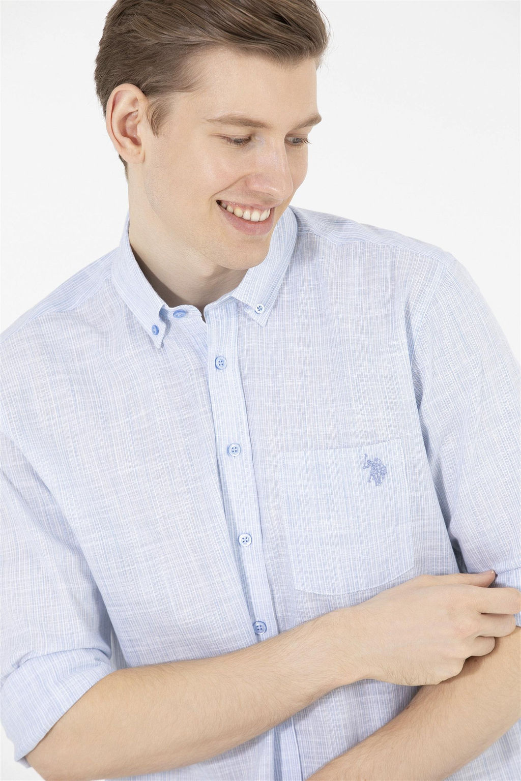 Мужская синяя рубашка с длинным рукавом - U.s. polo assn фото 9